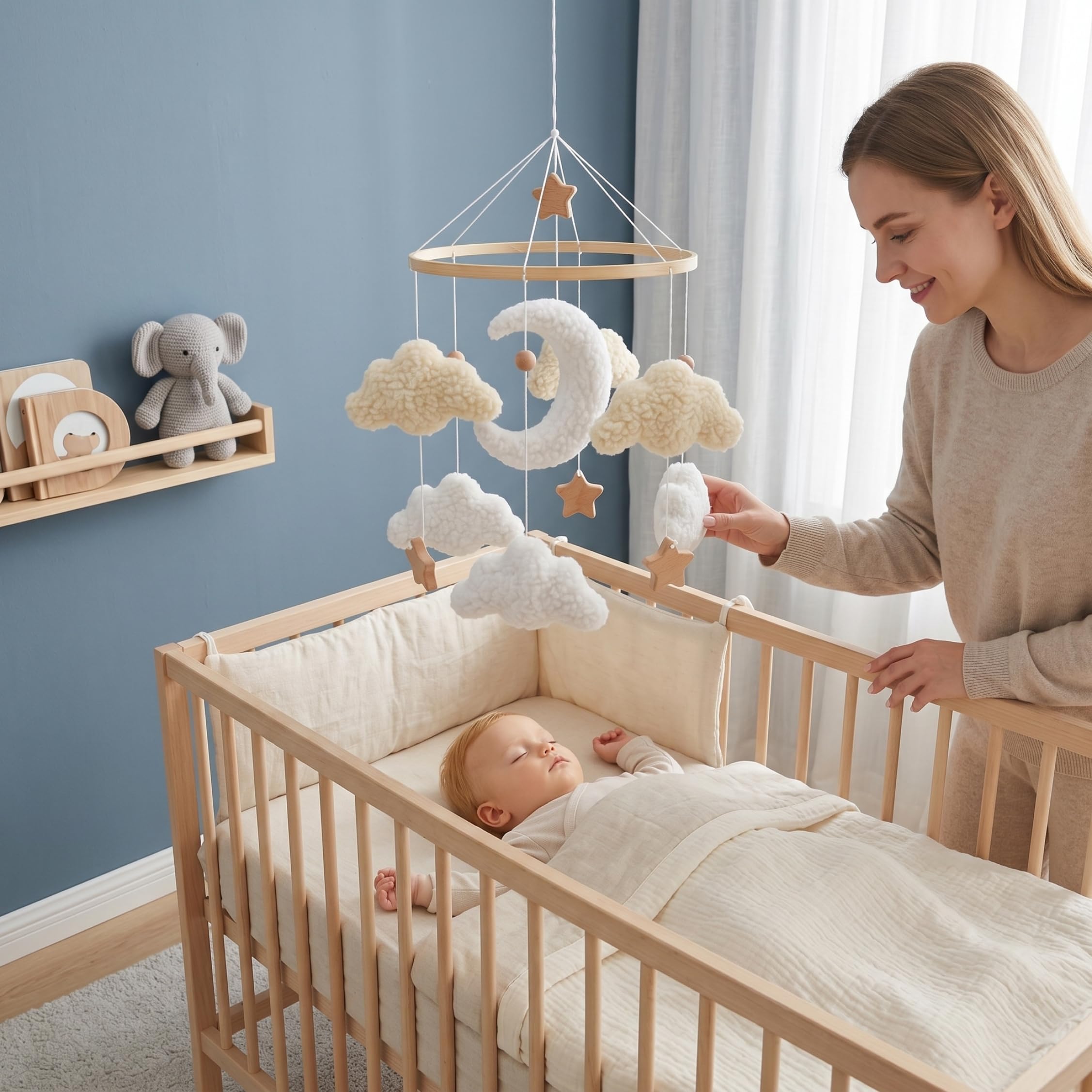Giostrina per culla, giostrine da appendere in stile nordico con, nuvole e stelle in legno Giostrina per culla - Beige, Giostrine per