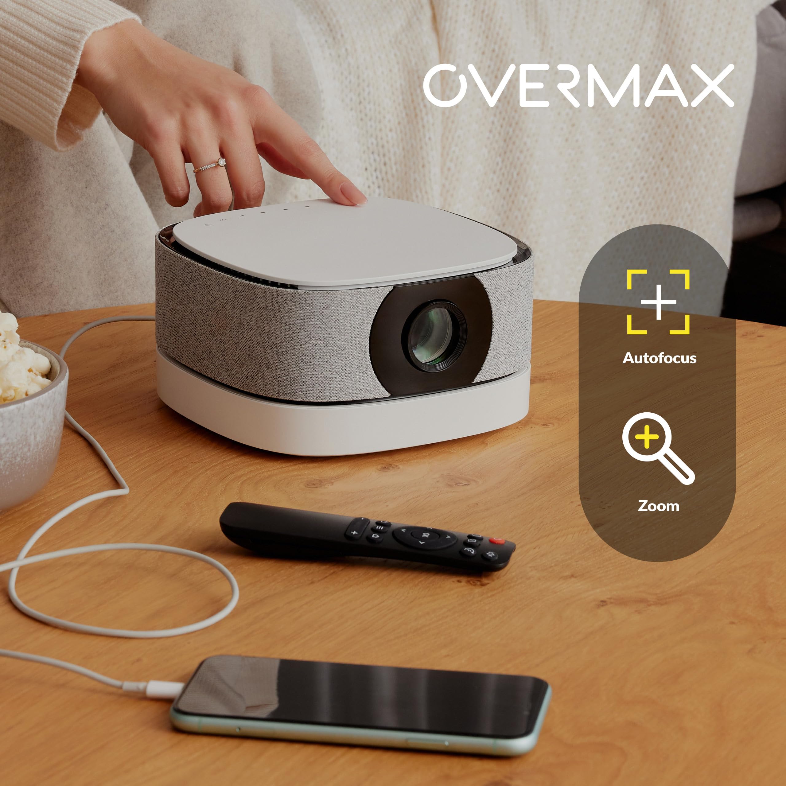 OVERMAX Multipic 4.5 Proiettore LCD FullHD 1080p Proiettore 2 in 1 con Power Bank Autofocus, Correzione Keystone, Wi-Fi dual band Bluetooth 5.1, 3000 lumen Immagine fino a 200” Telecomando | Autofocus, Correzione Keystone, Wi-Fi Dual Band, Bluetooth 5.1,3