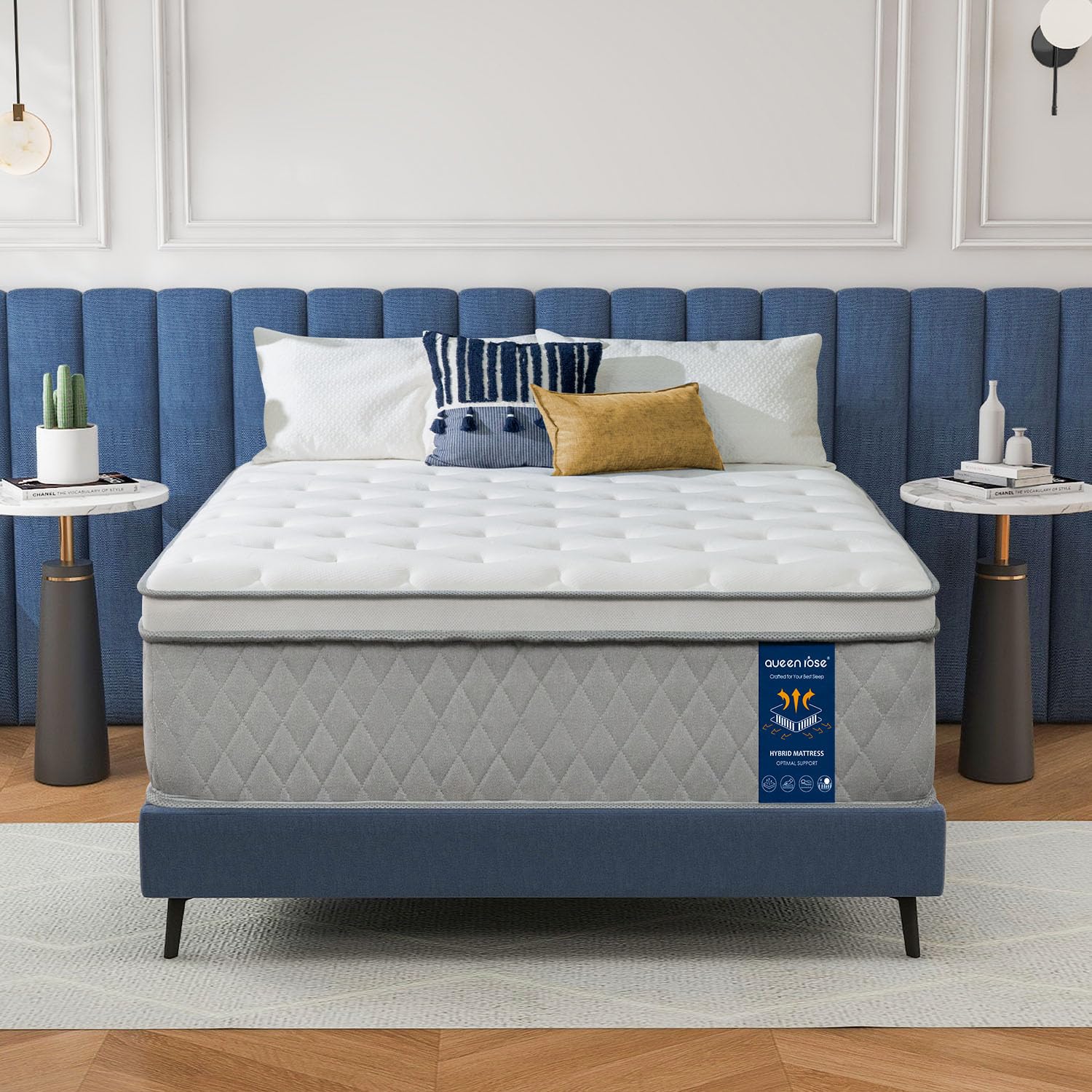 King Mattress, 14 Inch Cooling Hybrid Mattress in a Box, Upgraded Edge Support, Back Pain Relief, Gel-Memory Foam & Individual Pocketed Innerspring, Medium Firm King Size Hybrid Bed, Fiberglass-Free
