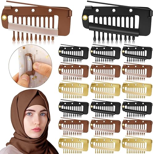 20 clips Chunni con pasadores de seguridad, 10 dientes, clips de peluca, clip de agarre Dupatta fuerte, clips de ajuste de cabello planos para