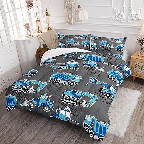 Miniatura 2 de Axolotl Juego de ropa de cama de coche de dibujos animados para niños, tamaño matrimonial, edredón de vehículos de construcción para niños, niños y