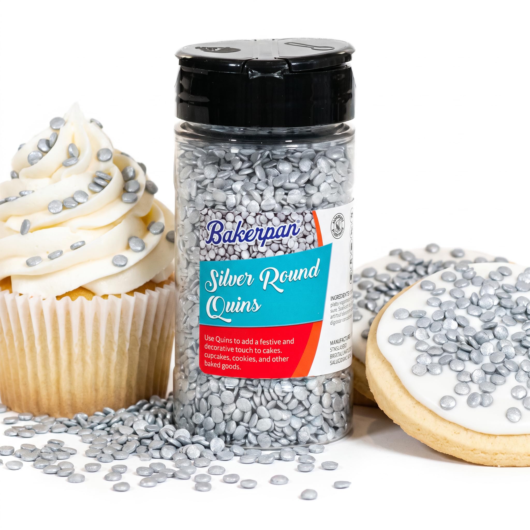 Bakerpan Silver Quins Sprinkles for Cake Decorating & Cupcakes - 4 Ounces