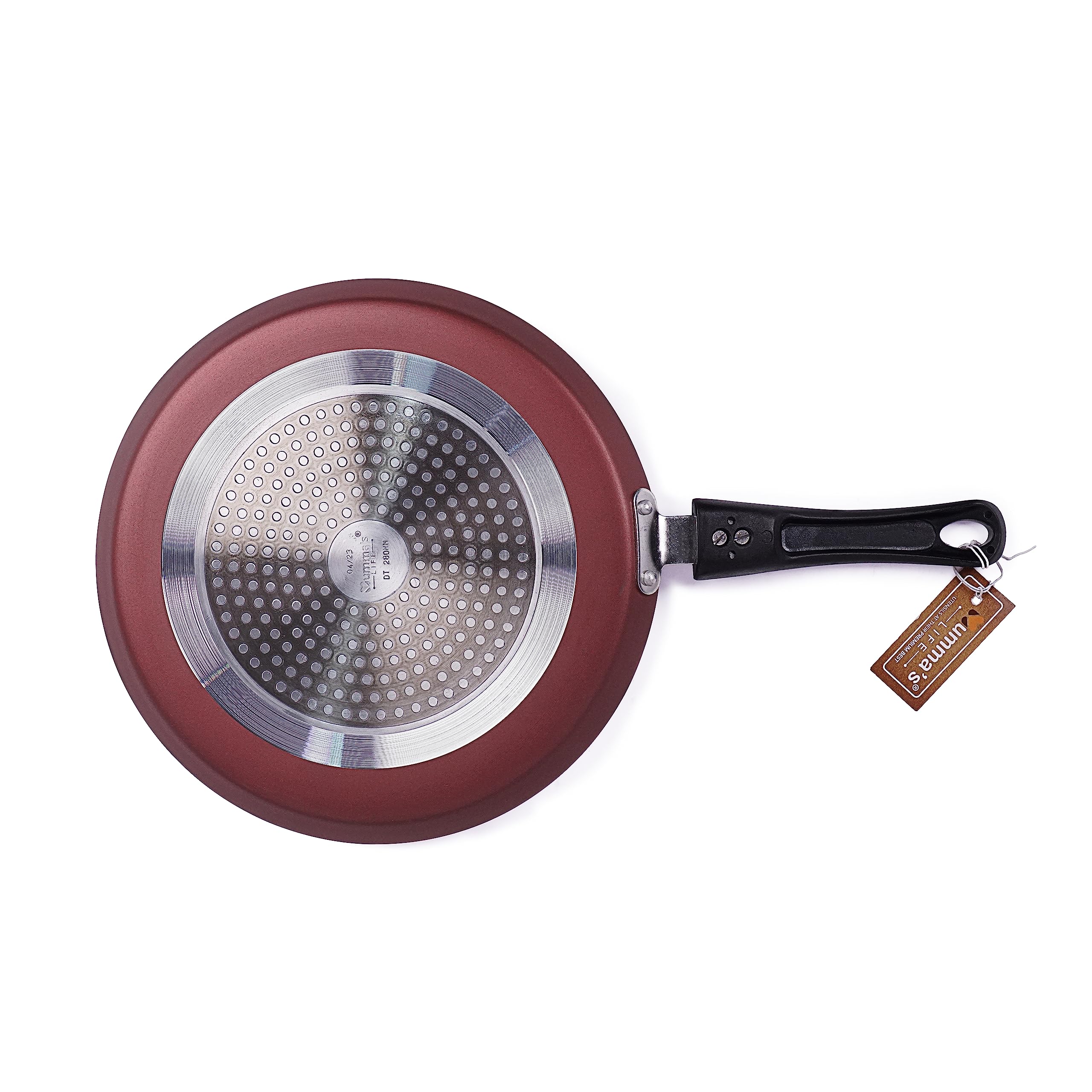 Mumma's LIFE Non Stick Dosa Tawa with Sturdy Riveted and Bakelite Handle (Induction and Gas Stove Friendly), Non Toxic and PFOA Free, 24 Months Warranty (25CM, RED) 2
