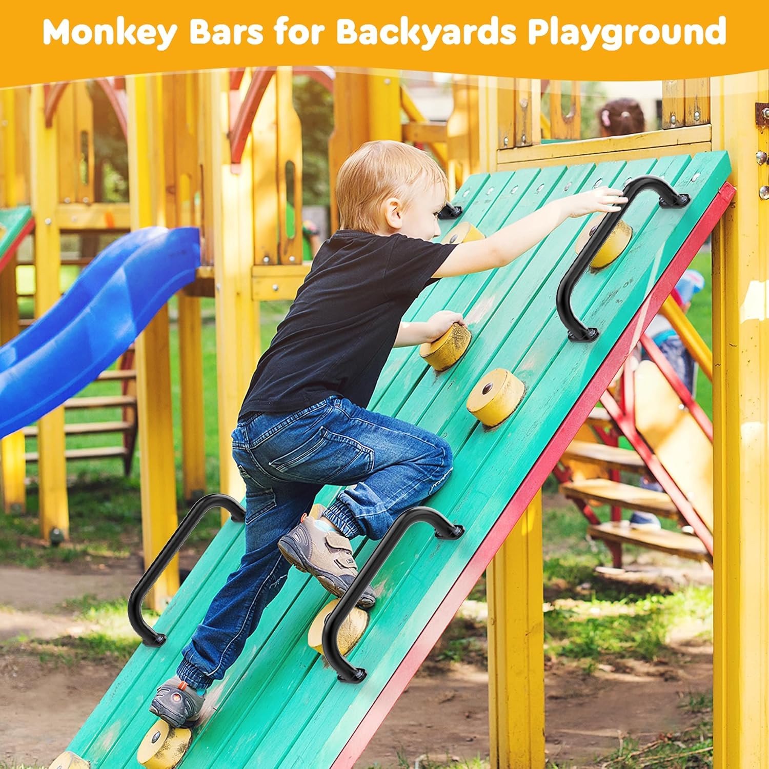 Monkey Bars for Kids Safety Indoor,Outdoor Playground Grab Handles for Backyard,Playset Handle Accessories for Playhouse,Jungle Gym,Rock Climbing Wall Holds,Treehouse Slide-Black,13 in -2 Pcs