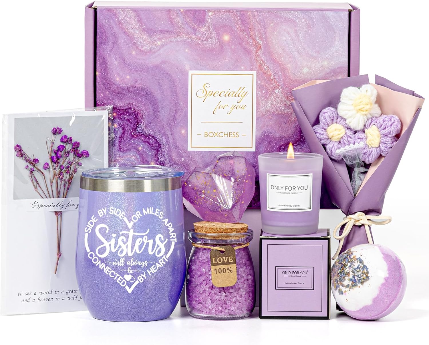 Sisters Gifts from Sister, Birthday Gift Ideas Box for Adult Women Girl Sisters in Law, Best Big Sister Ever Tumbler Set Self Care Get well Soon 7pcs Basket for Christmas, Mothers Day