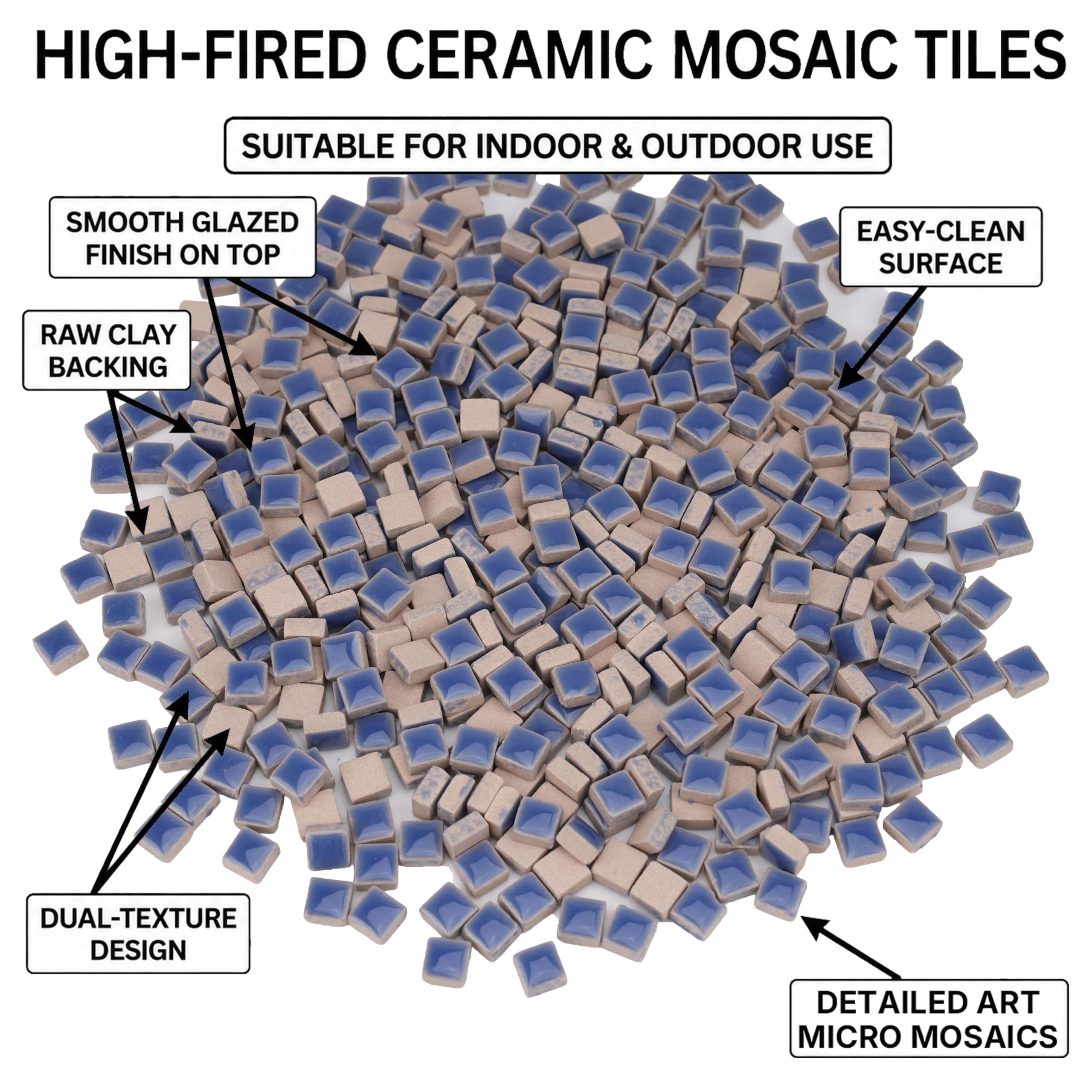 Azulejos de mosaico cuadrados de cerámica para manualidades, azulejos pequeños de 10 mm para manualidades y marcos detallados, suministros de mosaico esenciales, 1 libra/aproximadamente 450