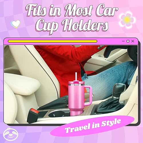 Miniatura 6 de Vaso de 40 onzas con asa y popote  Botella de agua reutilizable de acero inoxidable con aislamiento térmico  Taza de viaje apta para portavasos