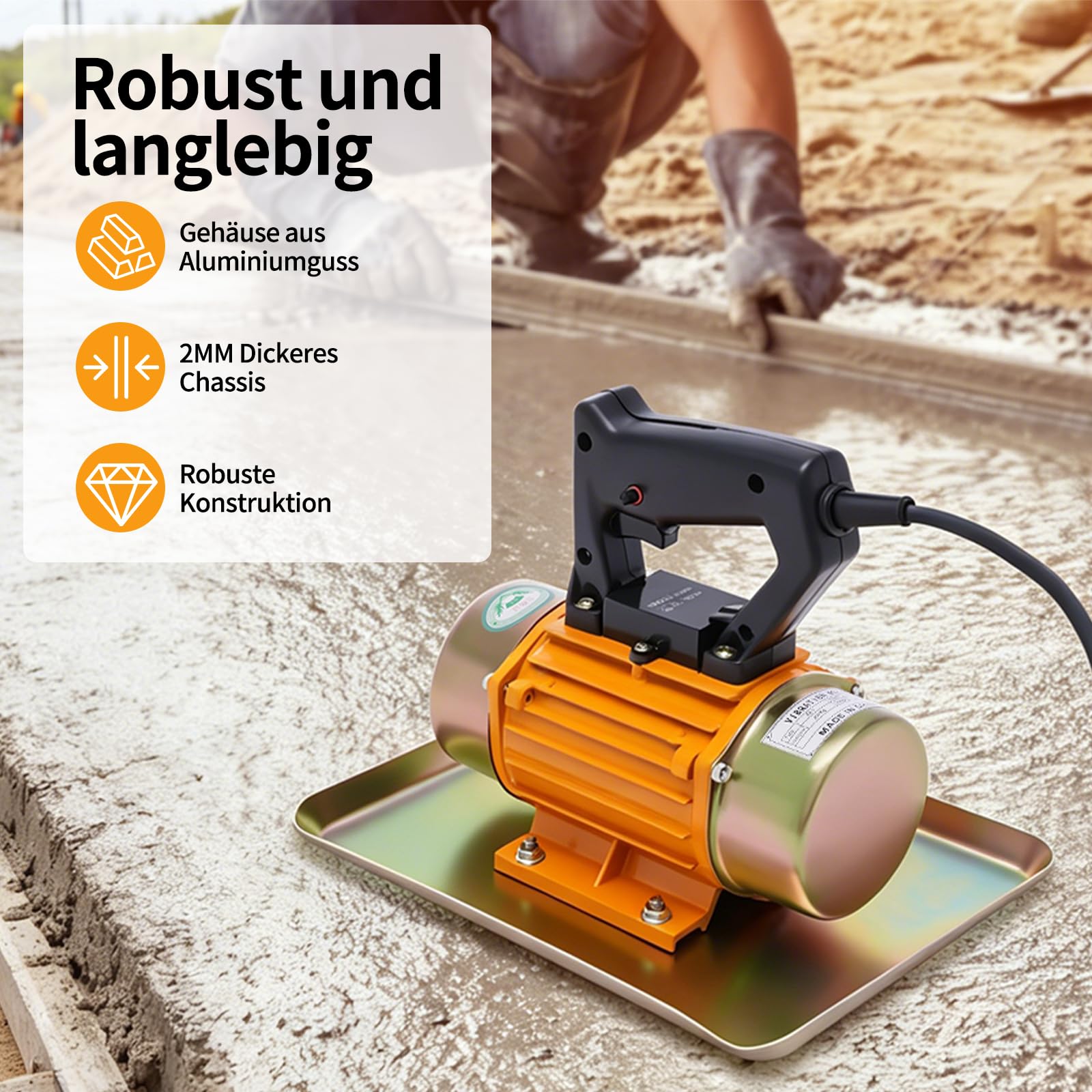 220V 250W Betonrüttler Klein Rüttelplatte Elektrischer Betonrüttler Betonverdichter mit Kupferspulen, Verdichter Stampfer Bodenverdichter