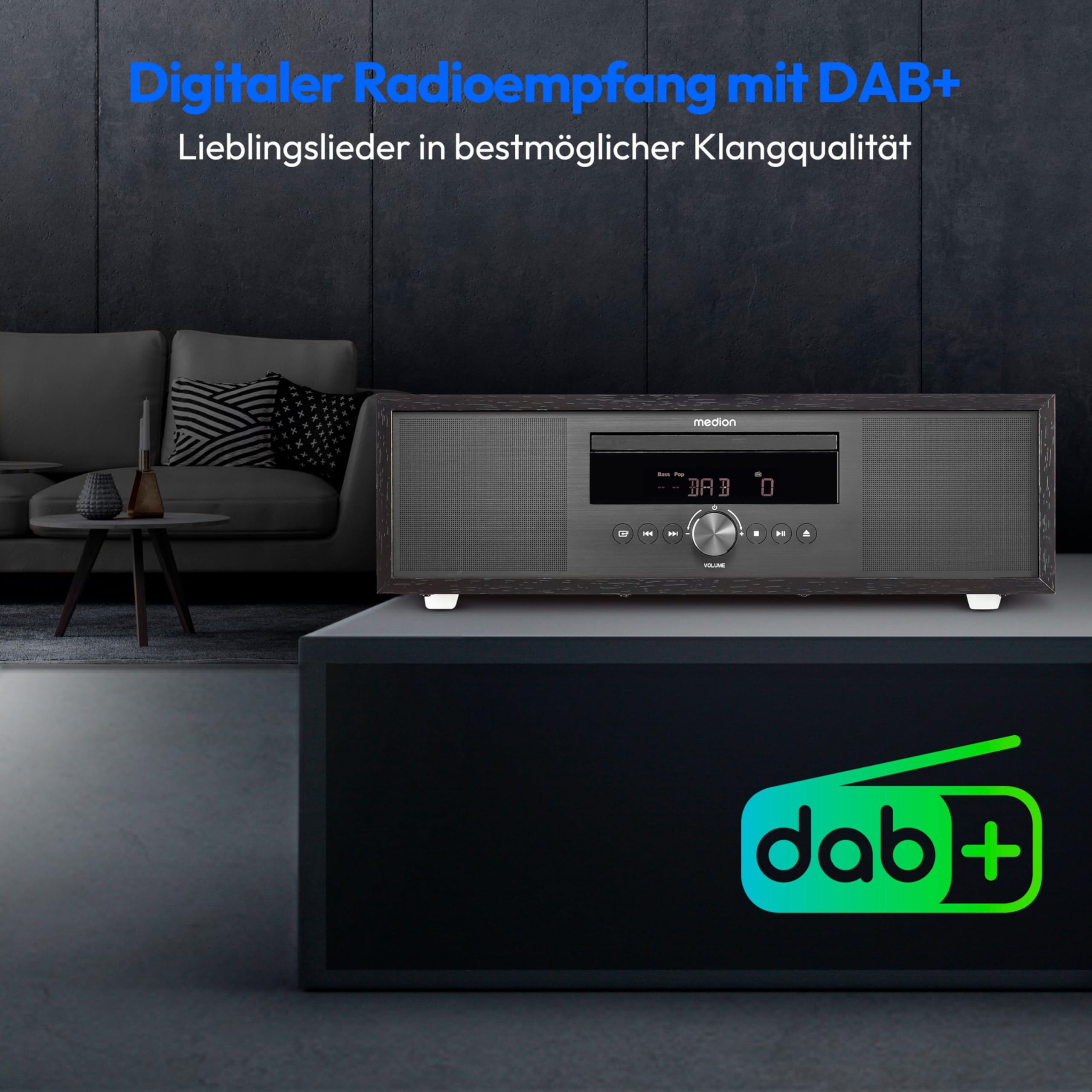 MEDION DAB Radio mit Bluetooth und CD Player (Stereoanlage Kompaktanlage, UKW Radio Musikanlage, USB MP3, Wecker Sleep Einschlafautomatik, P64145) Anthrazit