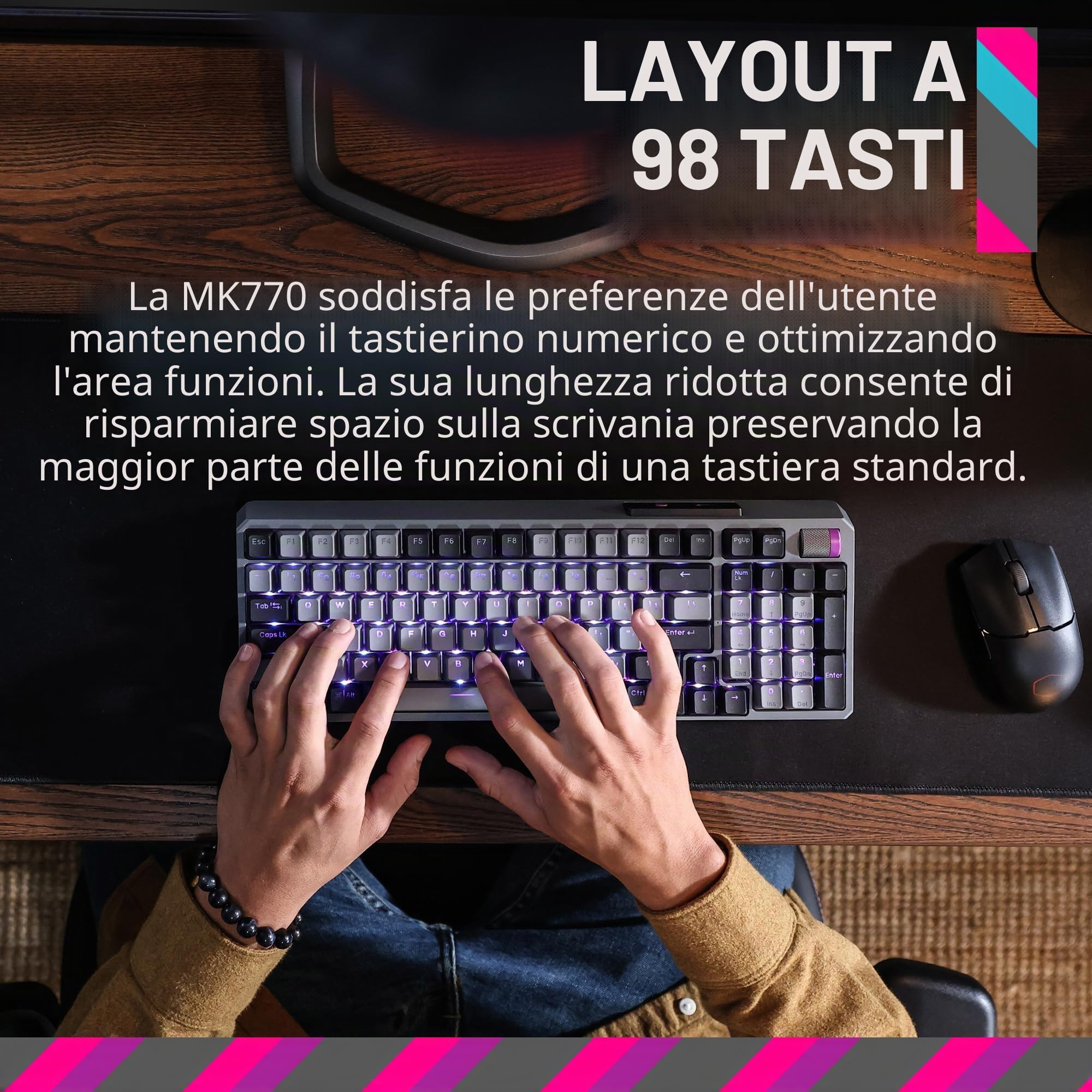 Cooler Master Kailh Box V2 - Tastiera da gioco meccanica wireless RGB MK770, interruttori bianchi Soft Click con struttura a guarnizione, sostituibile a caldo, Bluetooth|2,4 GHz, quadrante tattile a 3