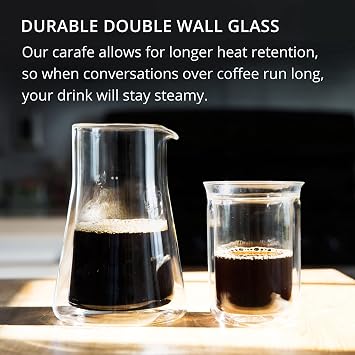 Fellow Stagg Double Wall Pour Over Glass Coffee Carafe, 20 Ounce | Heat Retaining Handblown Borosilicate Glass Server for Coffee and Tea, Cold Brew Decanter, Ratio Aid Dots, Clear