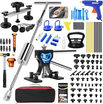 Dent Puller Kit for Car, Paintless Dent Removal Kit with Lightweight Dent Lifter, 2-in-1 T-bar Puller, Rubber Hammer Kit & Versatile Suction Cups for Auto Body Dent Repair Hail Damge or Door Dings