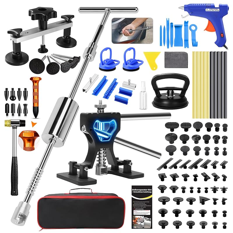 Kit de Reparo de Amassados Automotivos QwikFix com Extrator de Amassados, Barra T, Martelo de Borracha, Ventosas e Pistola de Cola DP-KT-016US
