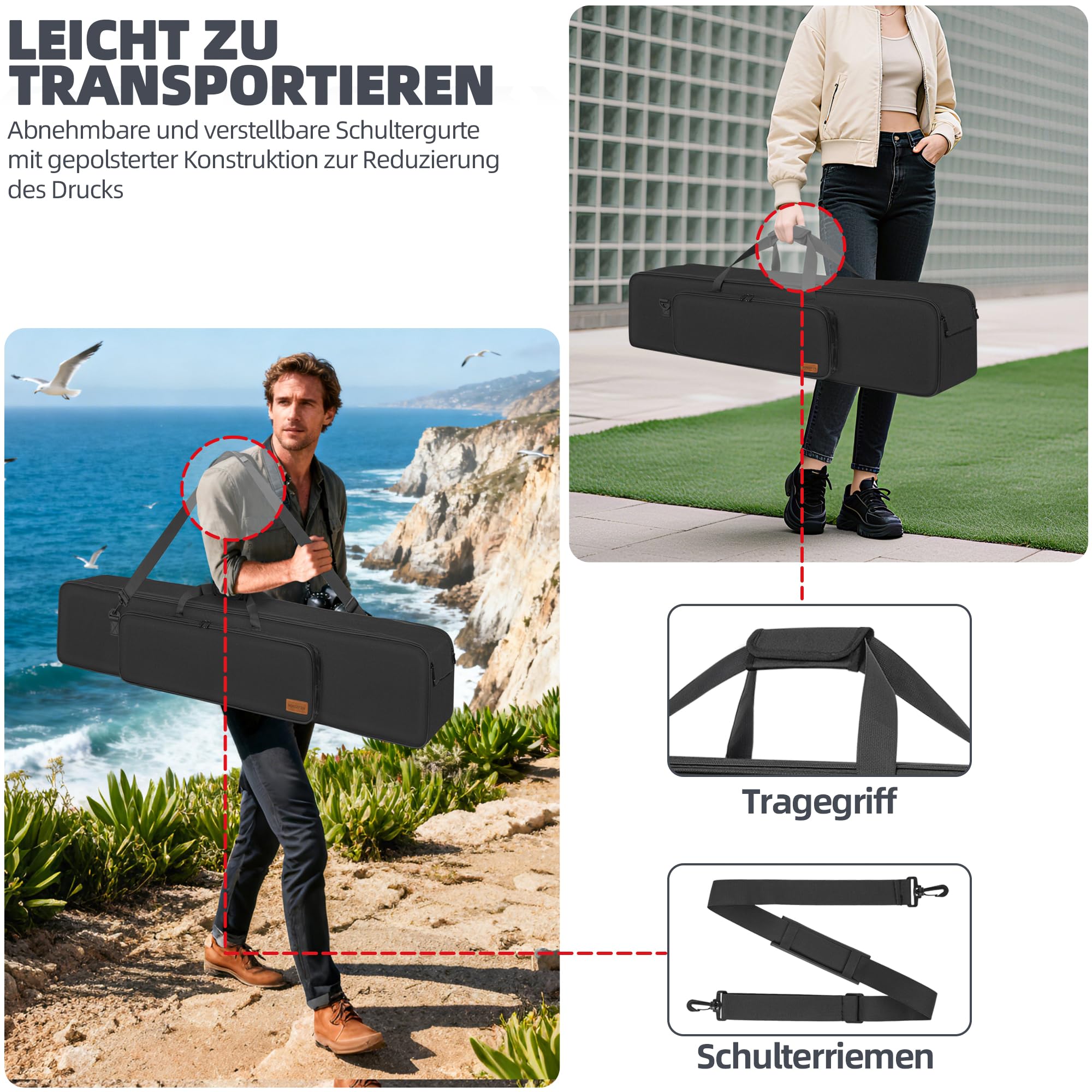 80CM Stativtasche, Multifunktionale Lichtständer Tragetasche mit gepolstertem Schutz, Schultergurt und Griffen, Wasserabweisende Stativtasche für Kamera, Mikrofonständer, Beleuchtungs