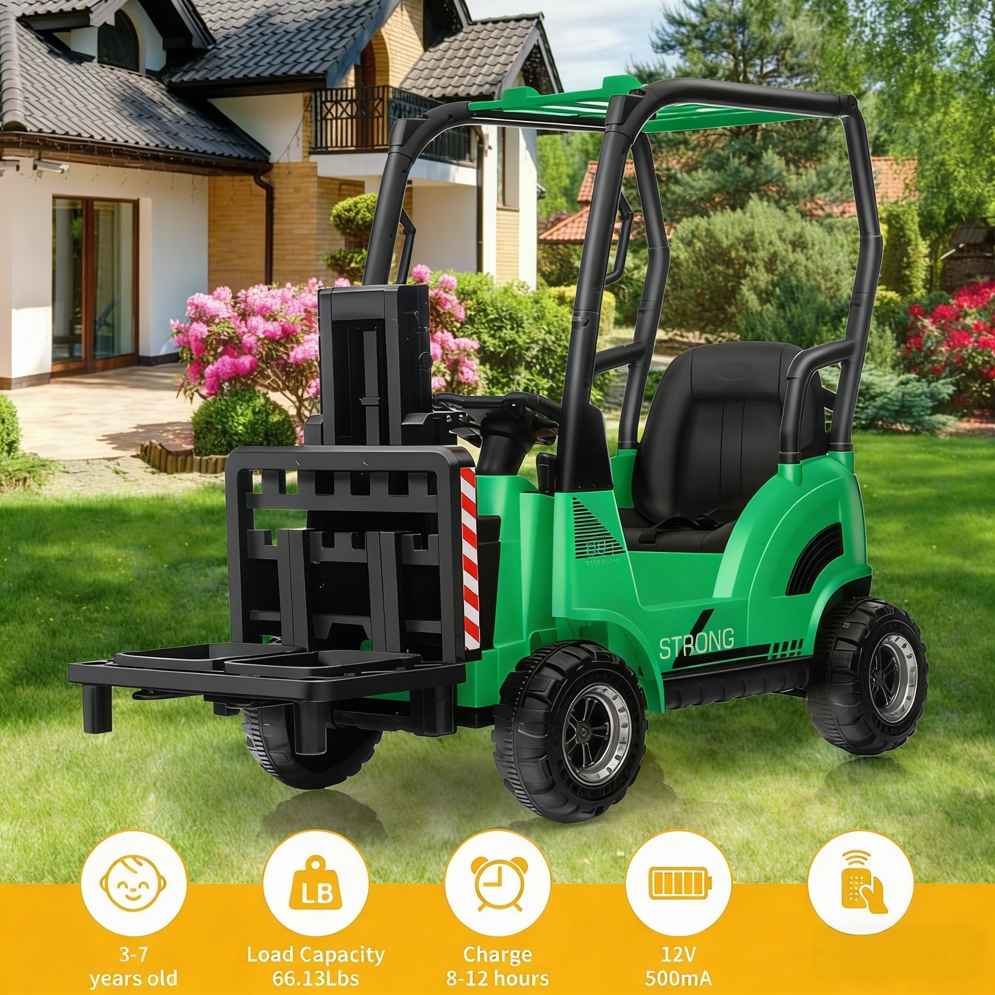 12V Voiture Électrique Enfant Chariot Élévateur avec Tente – Jouet De Construction à Fourche Réglable Et Palette – Idéal Intérieur Et Extérieur – Cadeau Fille Garçon Dès 3 Ans