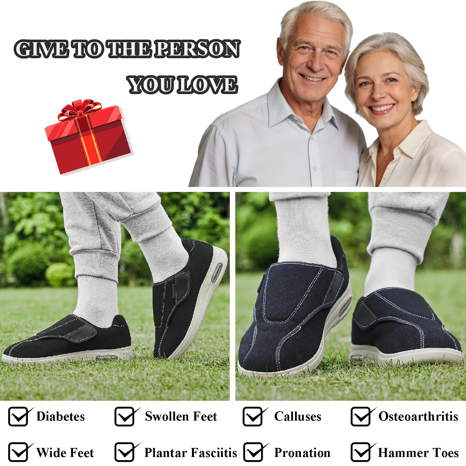 Zapatillas para Hombre con Cierre Ajustable para Pies Hinchados