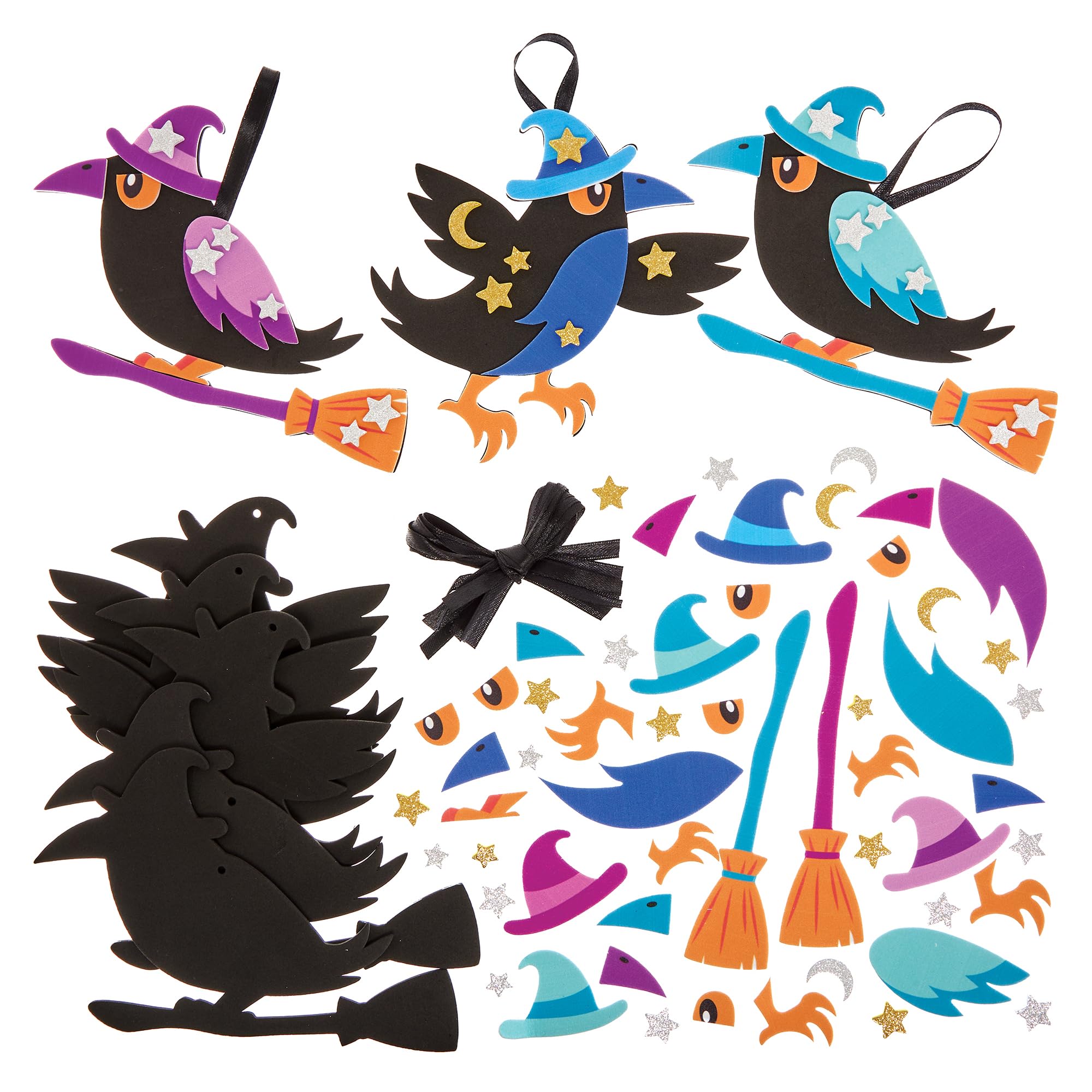 Baker Ross FN285 Spooky Crows Mix and Match Decoration Kits - Pack of 8, Halloween Arts and Crafts for Kids Halloween Decorations