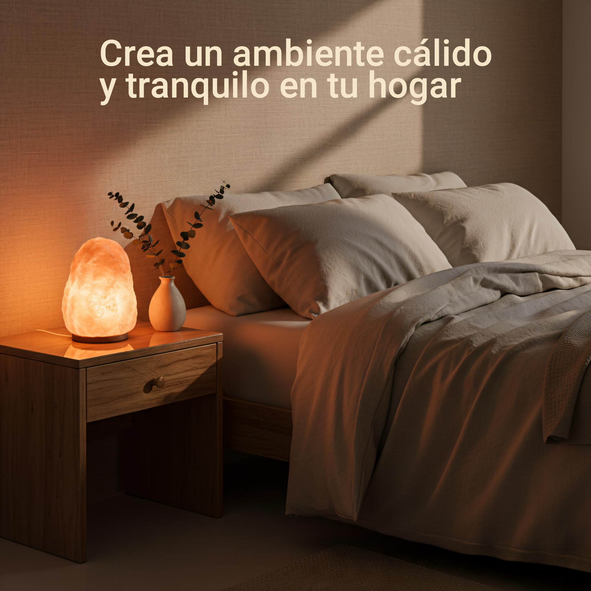 H HANSEL HOME Lámpara de Sal Natural del Himalaya, 1.5-2kg, 100% Natural, con Cable y Bombilla Incluida, Base de Madera – Lámpara de Sal para un Ambiente Relajante y Saludable
