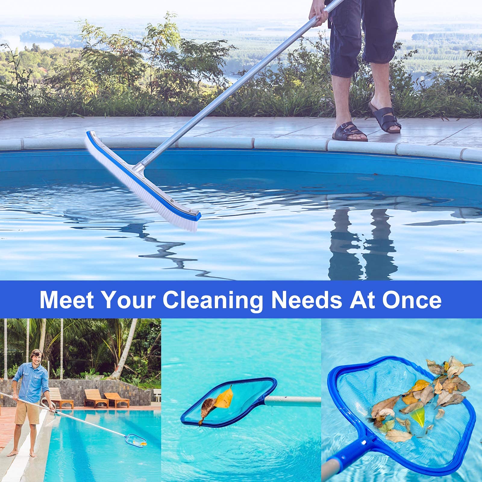 Pool Cleaner With Netr Pool Cleaner Net 5-Foot Aluminum Pool Leaf Skimmer Net – 5-Section Pole ...