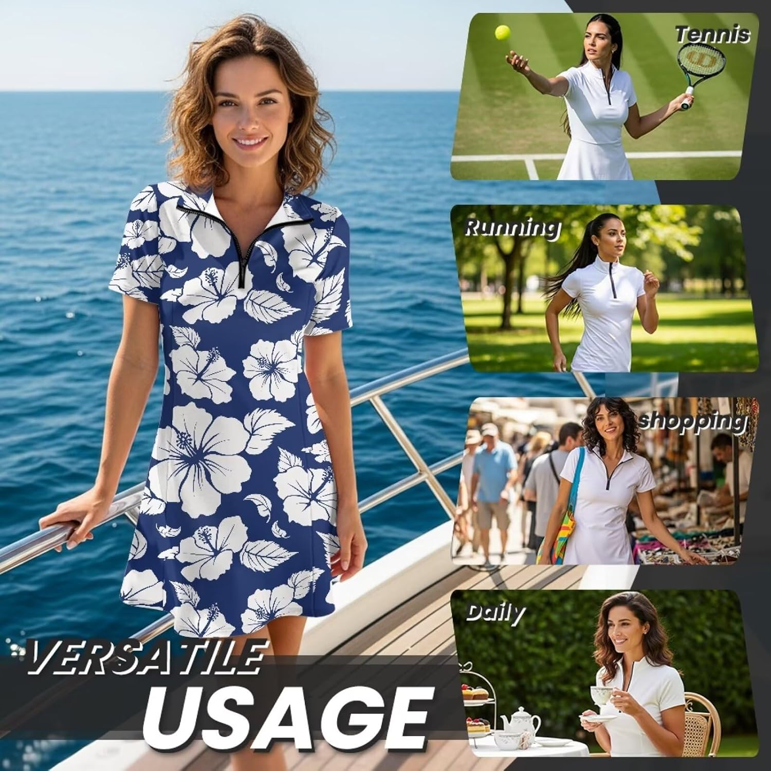 Womens Tennis Dress with Built in Shorts and Pockets V Neck Short Sleeve Workout Dress Exercise Golf Outfits XS-XXL