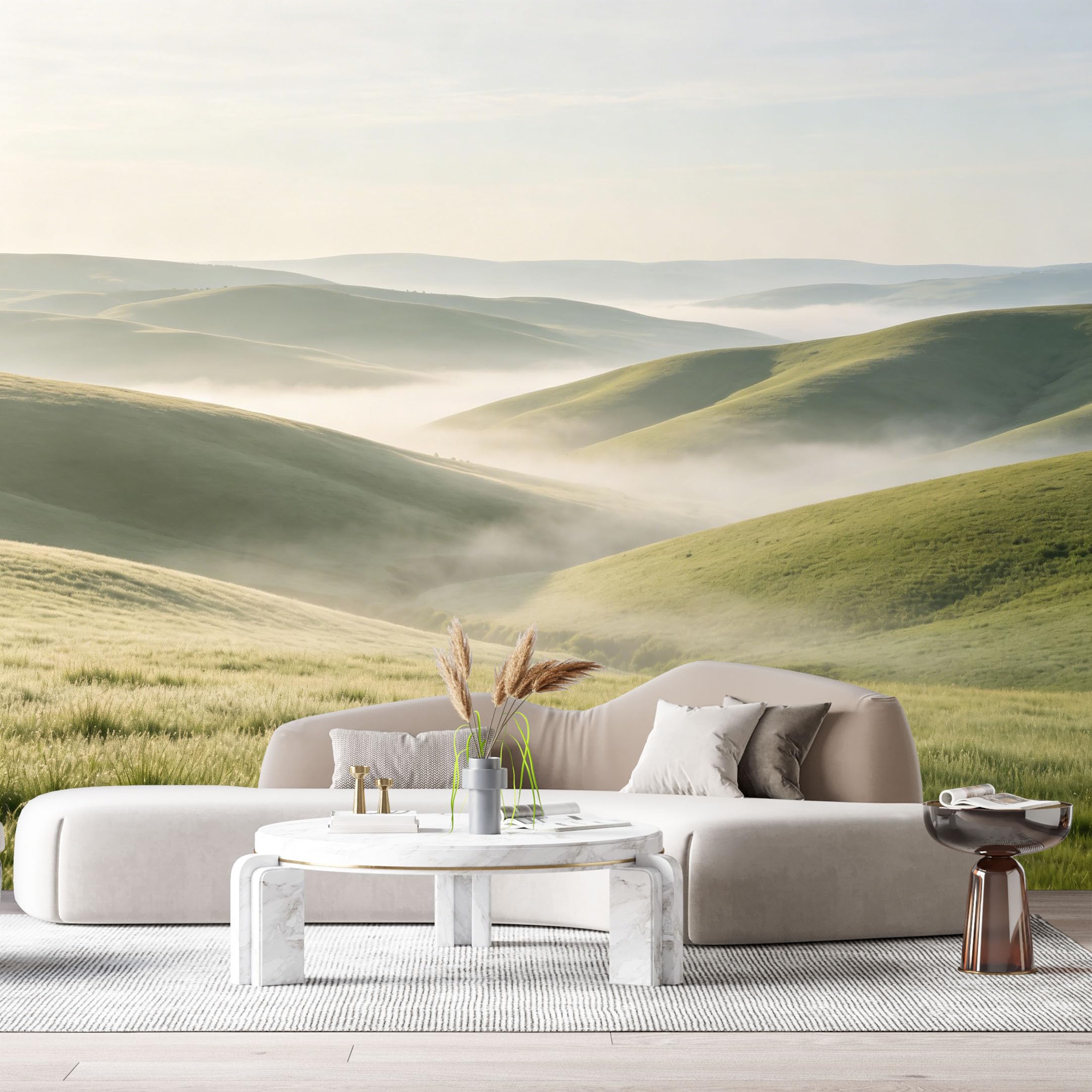 Custom Size Wall Murals Misty Hills Landscape Morning Fog Valleys Nature View SelfAdhesive Wall Fabric Removable Large Wallpaper for Photo Living Room