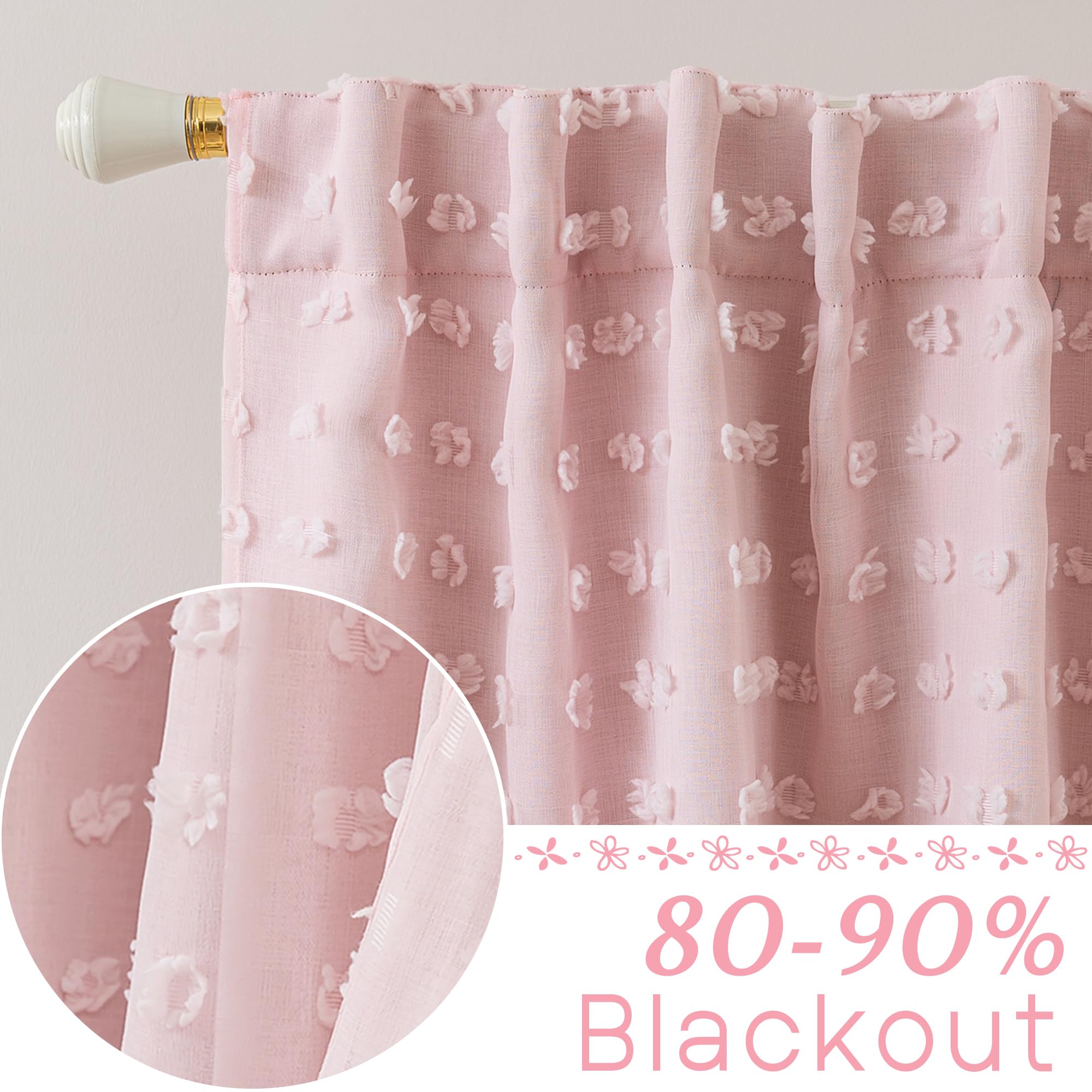 Bathroom Window Curtain,Pink Vintage French Country Victorian Elegant Sheer Overlay Decorative Curtains for Shower Window,54 Inch Length