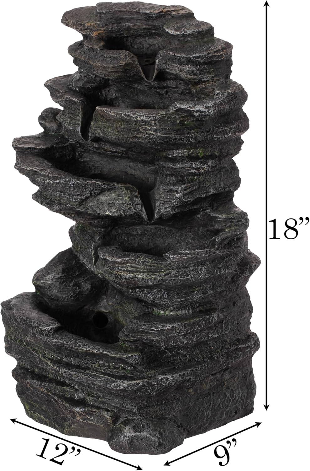 Cascading Electric Powered 5-Tier Rock Water Fountain with LED Lights 18" for Indoor and Outdoor Use