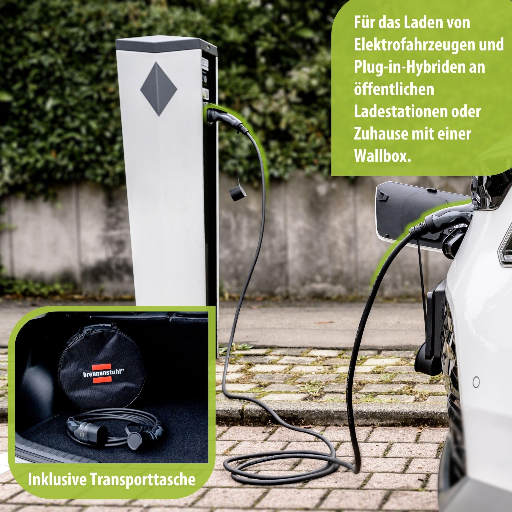 Brennenstuhl EV Typ 2 Ladekabel 11kW (E-Mobility Kabel 7m mit Tasche, IP55, Mode 3, 20A, für Elektro- & Hybridfahrzeuge BEV/PHEV)