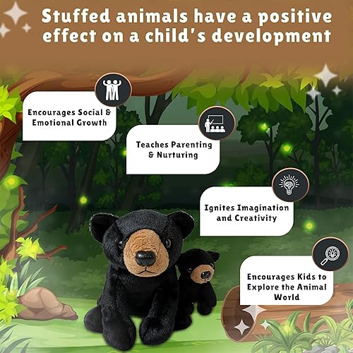 Miniatura 6 de Mini oso negro de peluche para mamá y bebé para niños y niñas, decoraciones de safari para baby shower, decoración de guardería, animales de