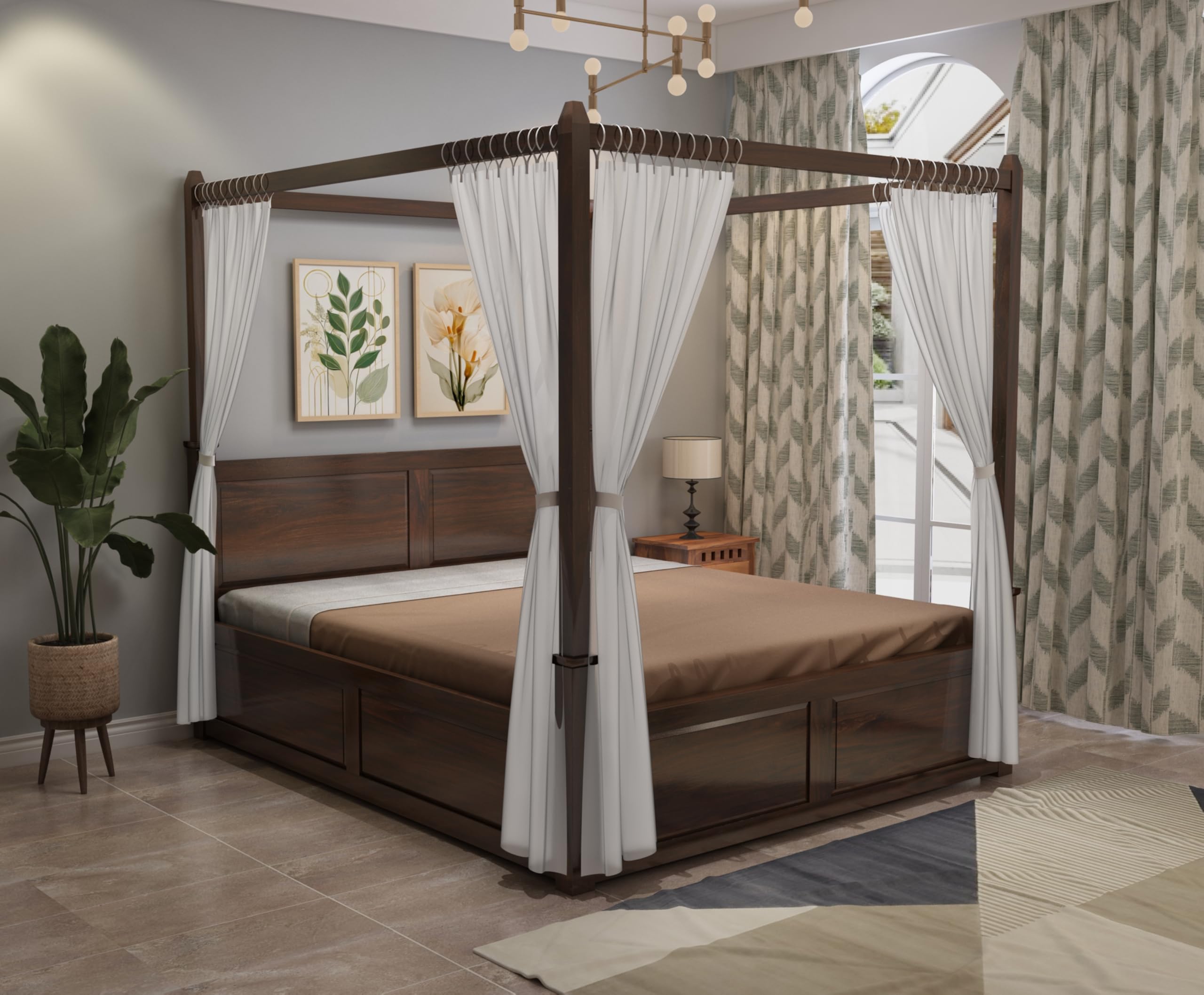 Solid Sheesham Wood Bunk Bed with Box Storage | Wooden Bunk Bed with Ladder for Bedroom Living Room Home (82x74 inch) (Walnut K, King)-image-47