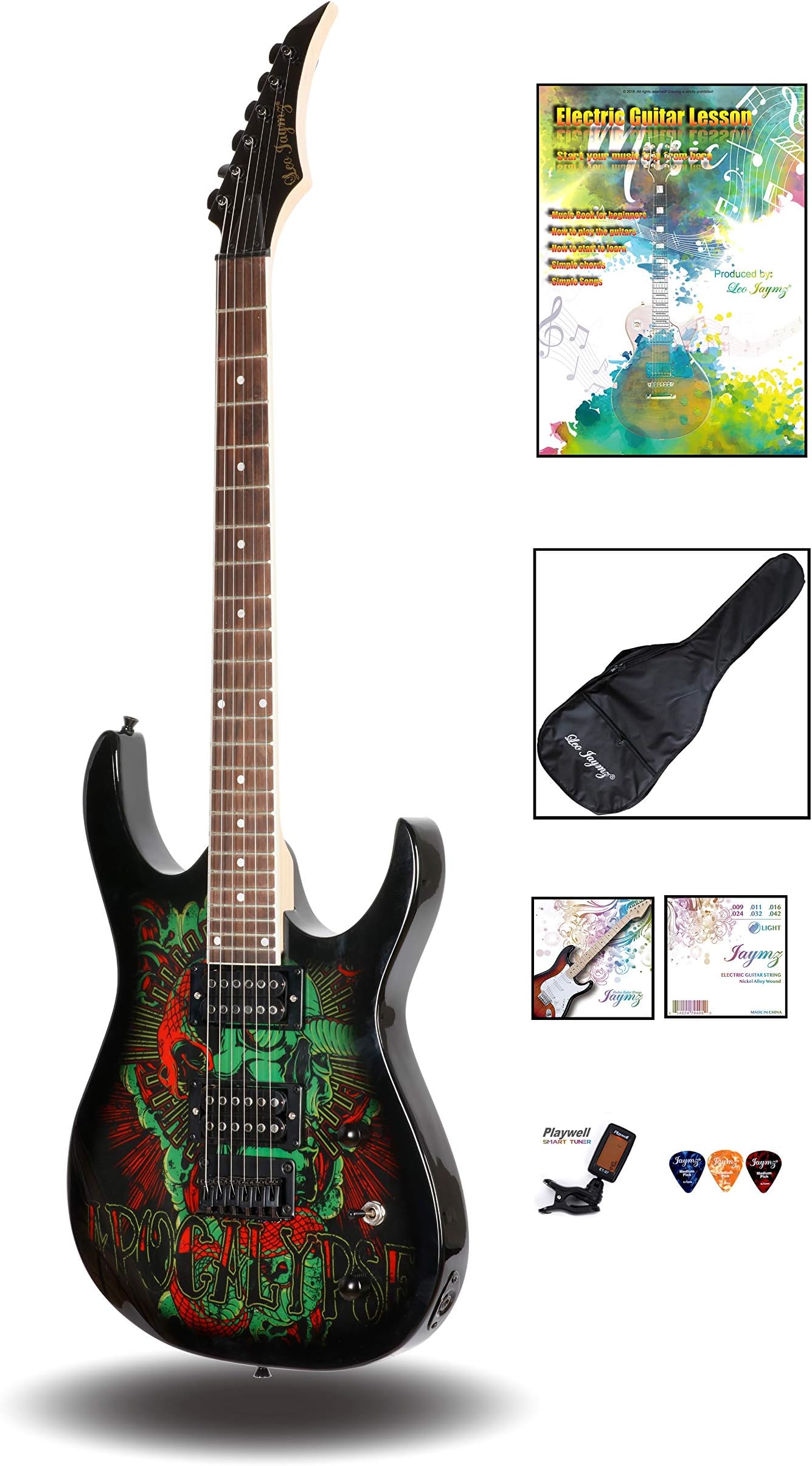 Leo Jaymz Heavy Metal Style Electric guitar - Apocalypse Theme Graphic Design with Sunburst Color - Super Light Nickel Wound String Set Installed