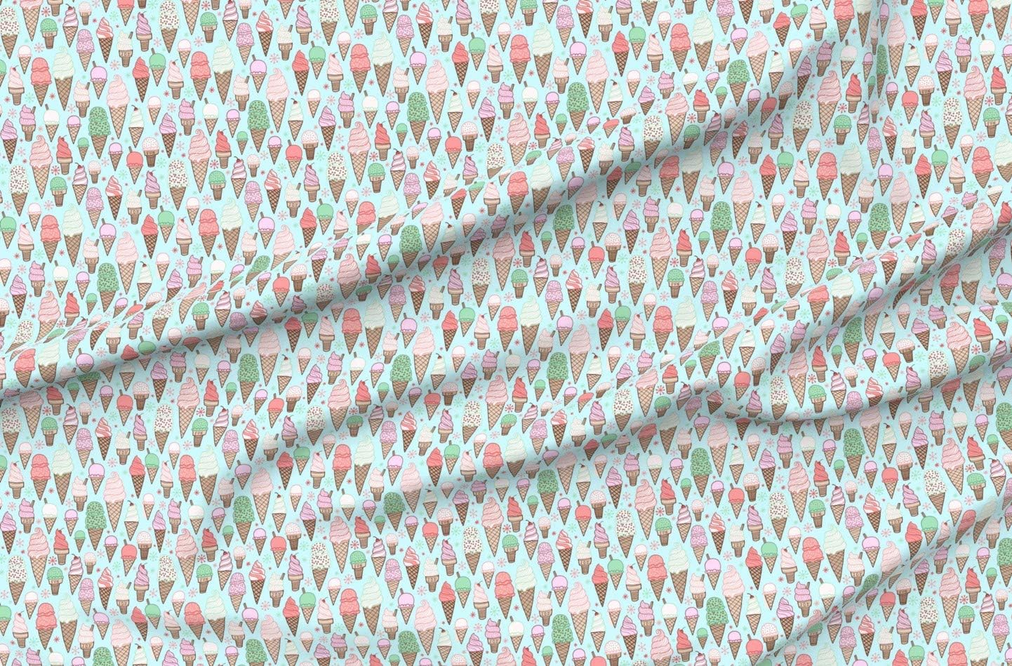 Spoonflower Fabric - Ice Cream Blue Food Cone Soft Printed on Organic Cotton Sateen Fabric by The Yard - Sewing Quilting Apparel Home Decor