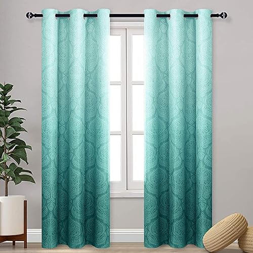 Miniatura 30 de DWCN - Cortinas blackout para dormitorio, diseño de damasco con aislamiento térmico y ojales, para sala de estar, juego de 2 paneles de cortina