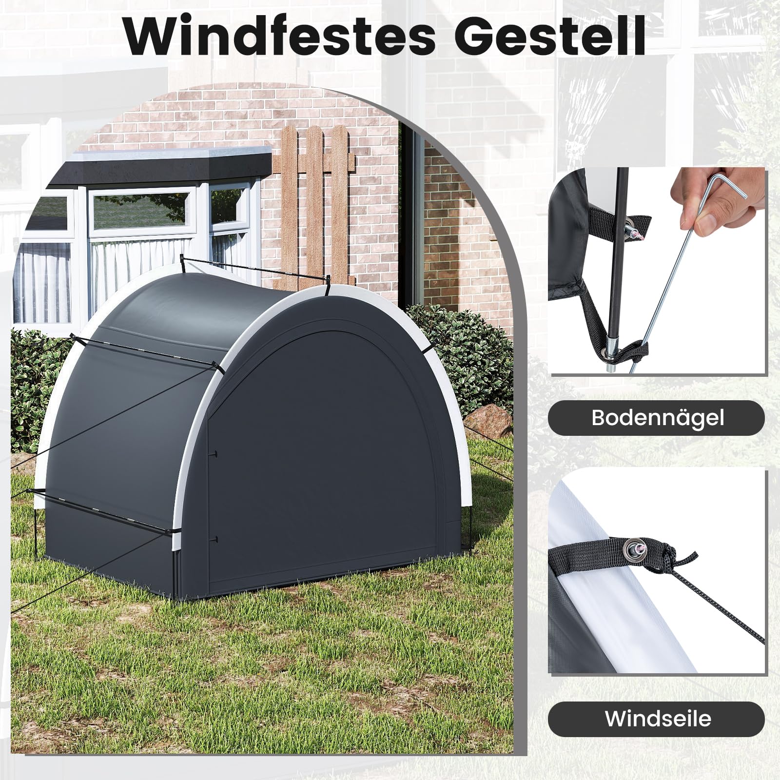 COSTWAY Fahrradgarage für 4-5 Fahrräder, wetterfest, mit 2 Rolltüren, Fenster & Tasche, 218 x 153 x 182 cm