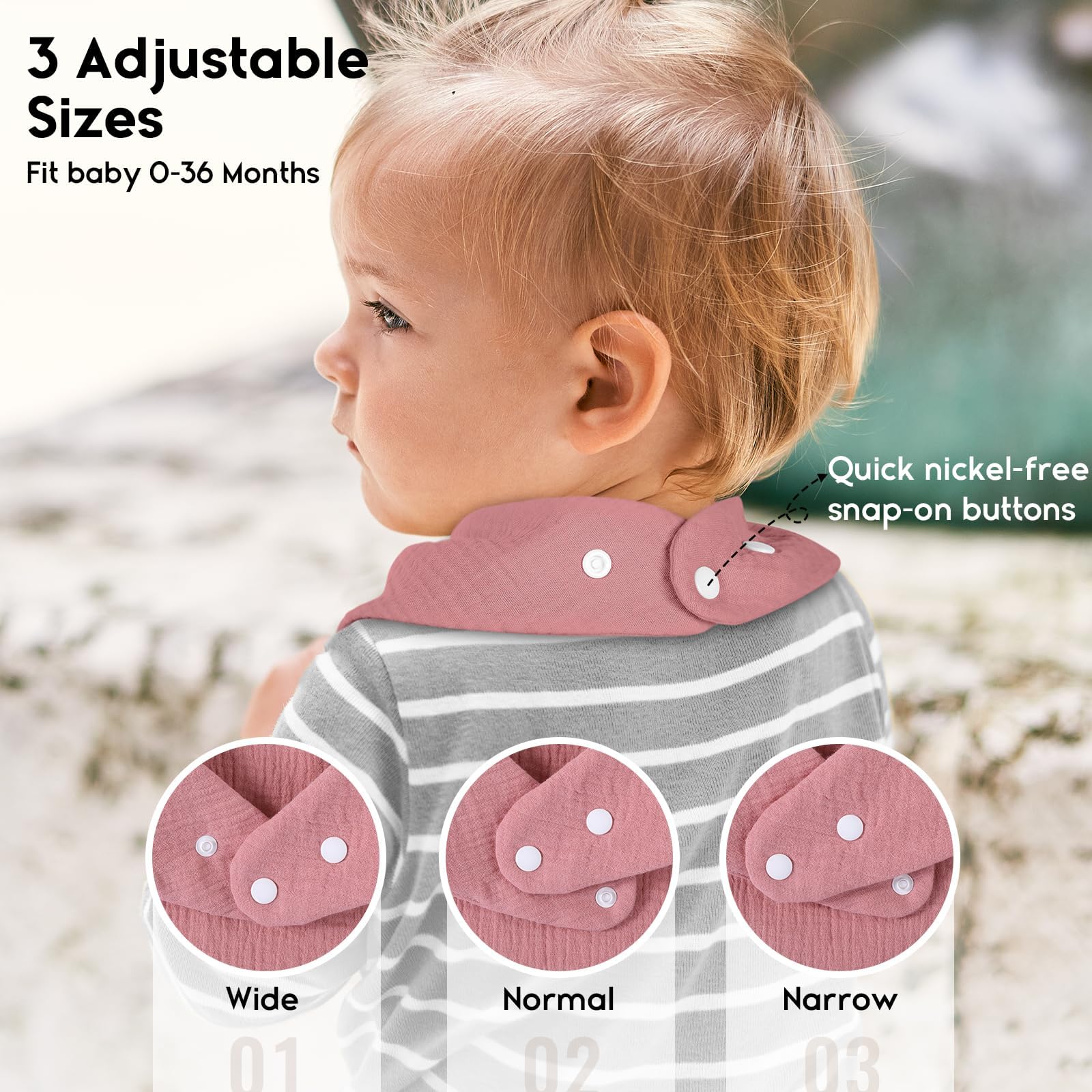 Yoofoss Muslin Baby Bibs 10 Pack Dribble Bandana Bibs 100% Cotton Drool Bib for Teething Soft and Absorbent with Adjustable Snaps Flowers - Image 3