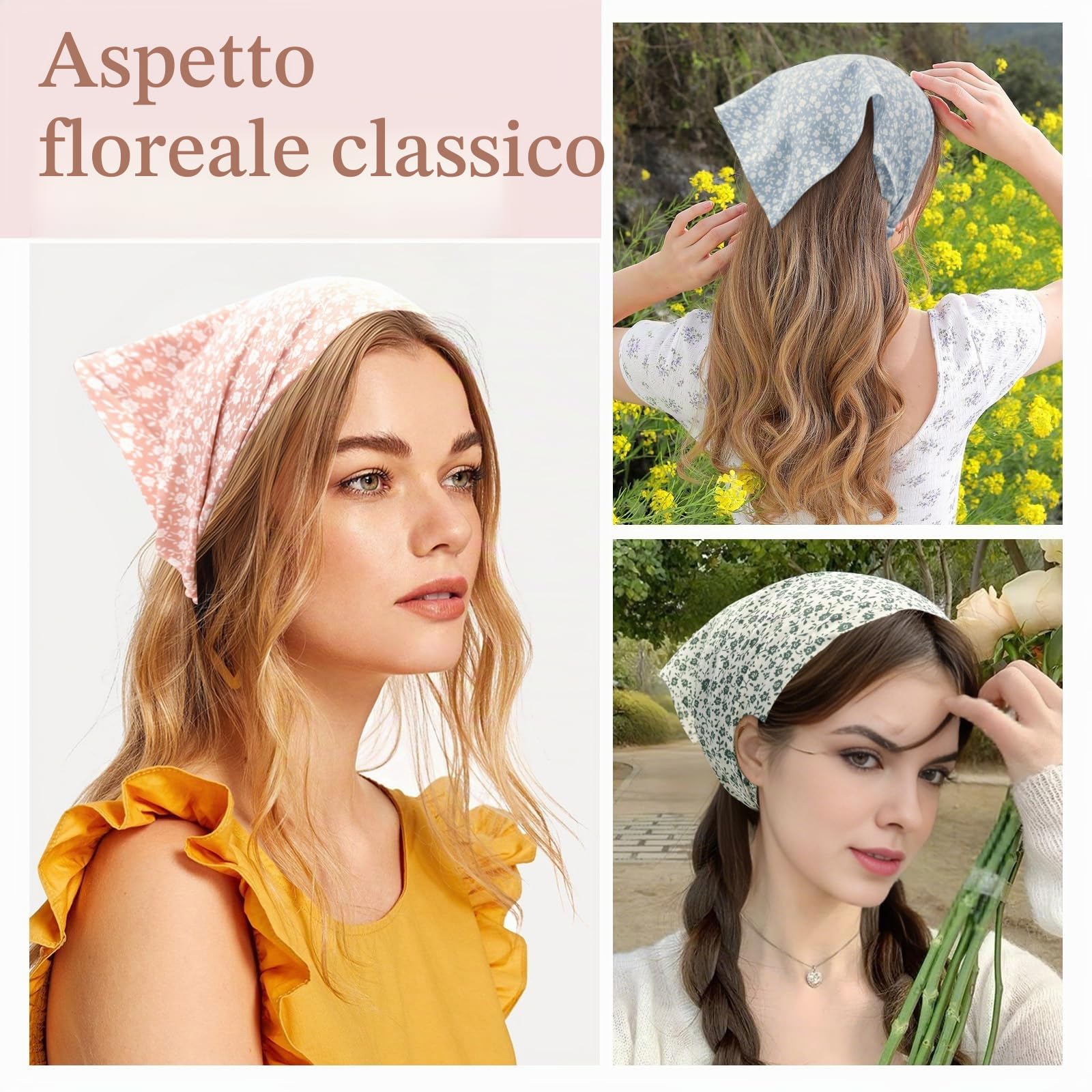 4 Pezzi Fascia Capelli Bandana, Capelli Floreale Fascia Elastica Boho Cerchietto Chiffon Carino Foulard per Donne Ragazze Accessorio