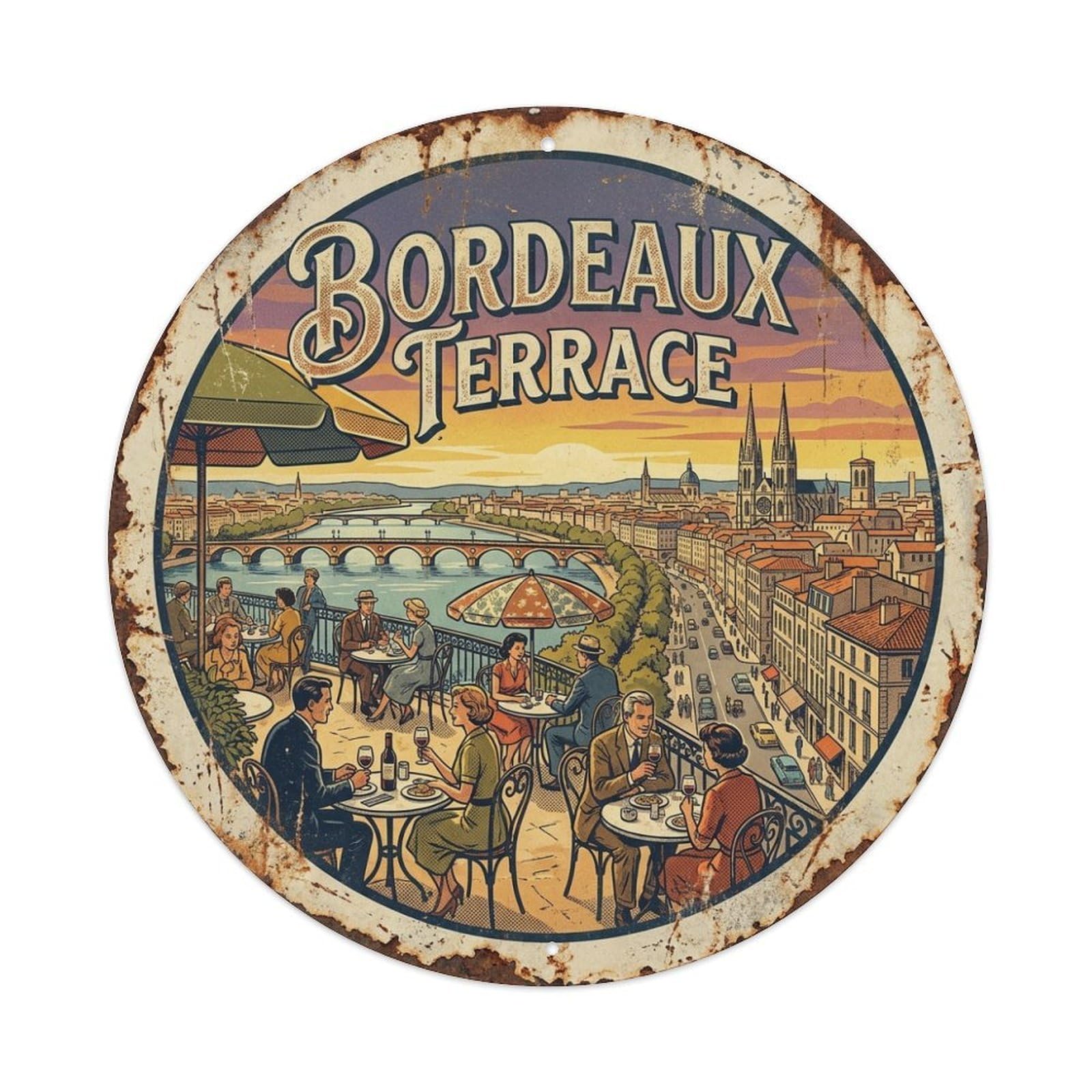 Classic Culture Travel Terrace Bordeaux City Metal Tin Sign