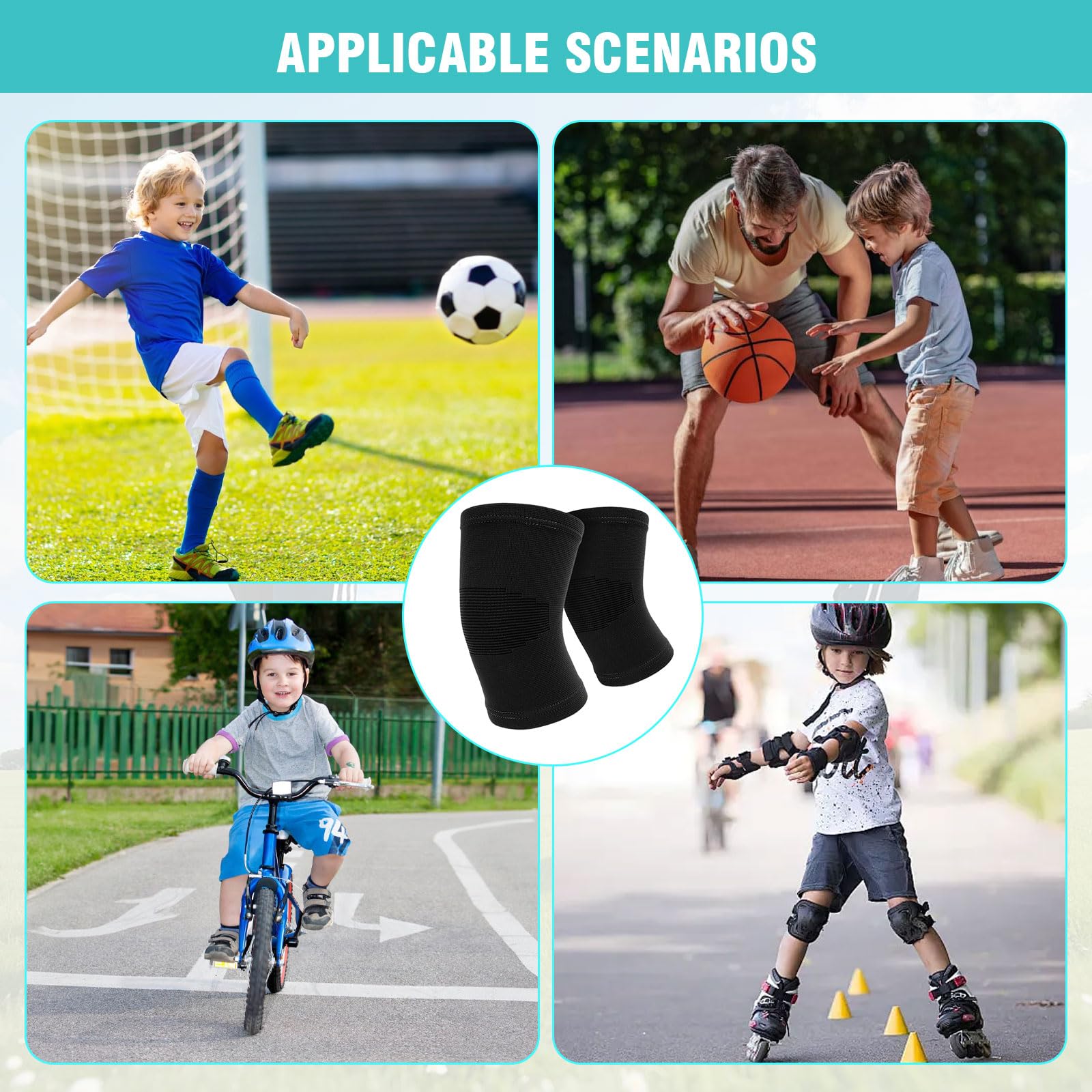 Genouillère de contention pour enfants Manchon de compression noir pour garçons et filles à partir de 7 ans Support pour les activités sportives, le football, la gymnastique le quotidien Taille uniqu