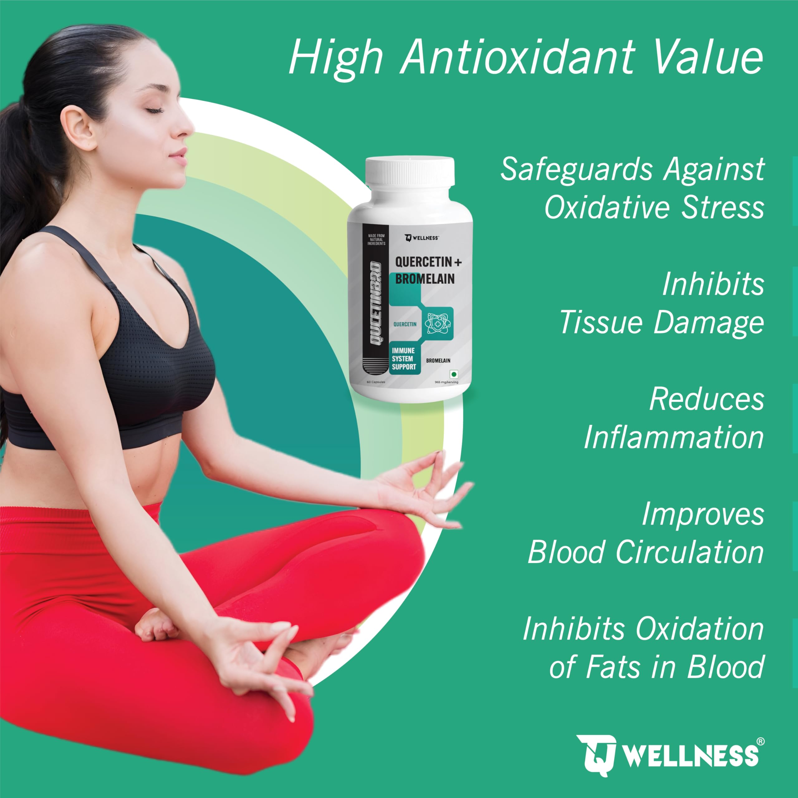 TQ Wellness Quercetin with Bromelain, Quercetin 400 mg & Bromelain 82.5mg per capsule, QUCETINBRO Helps Synergistic Action Respiratory Health, Immunity, Cardiovascular Health- 60 Capsules 1