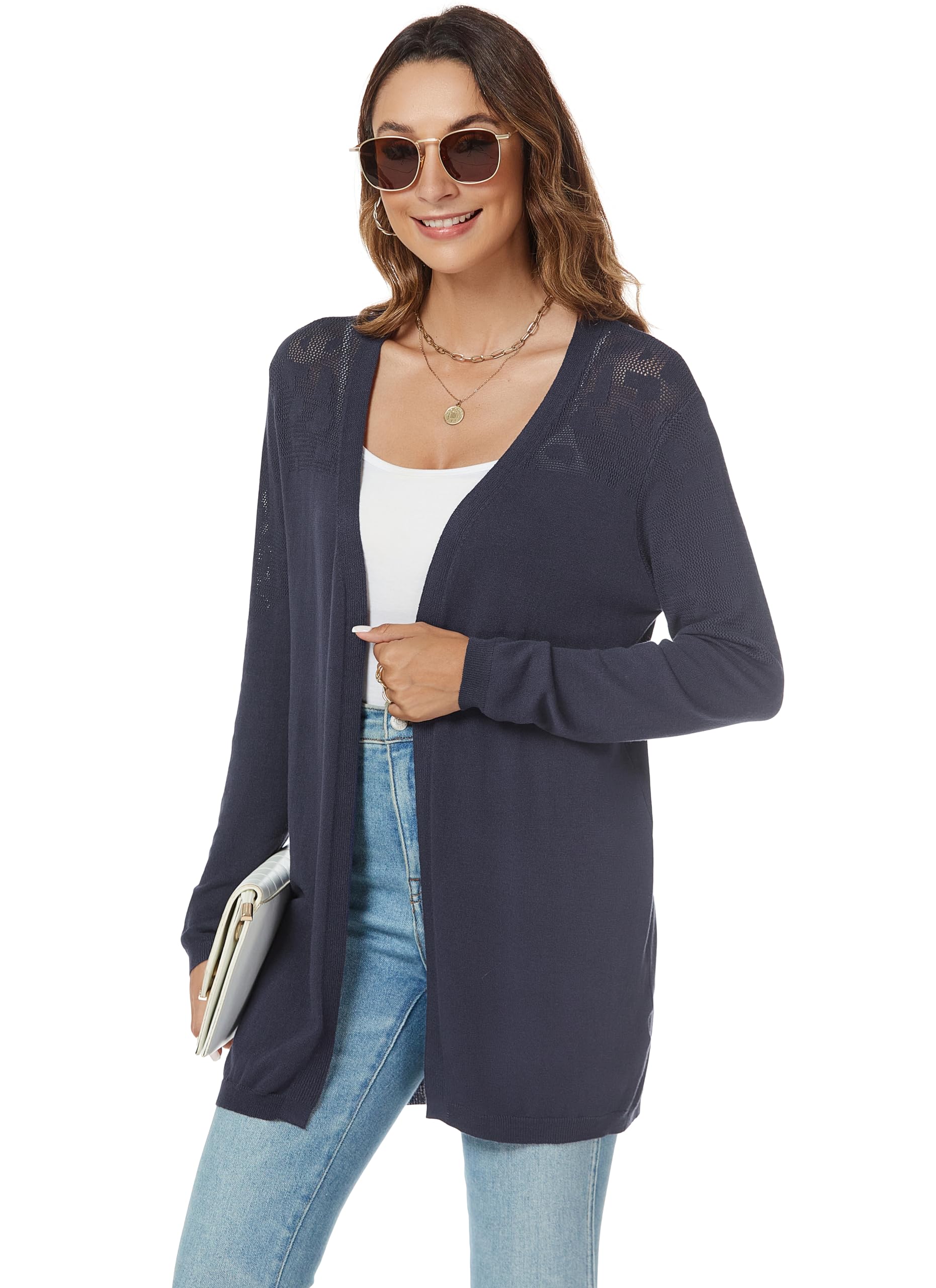 Donna Cardigan Cotone Lungo Leggero Maniche Lunghe Aperto Davanti Elegante Casual Cardigan