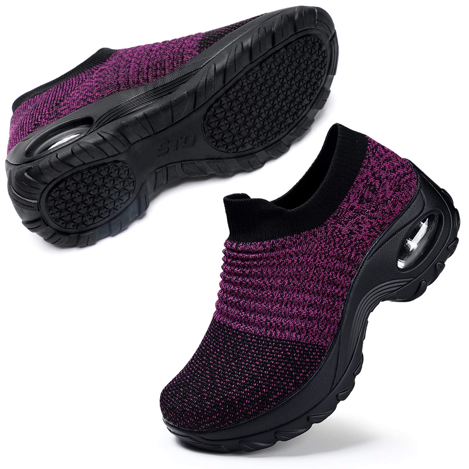 STQ Womens Slip on Walking Shoes Breathable Non Slip Work Shoes Comfortable Air Cushion Orthopedic Sneakers with Arch Support