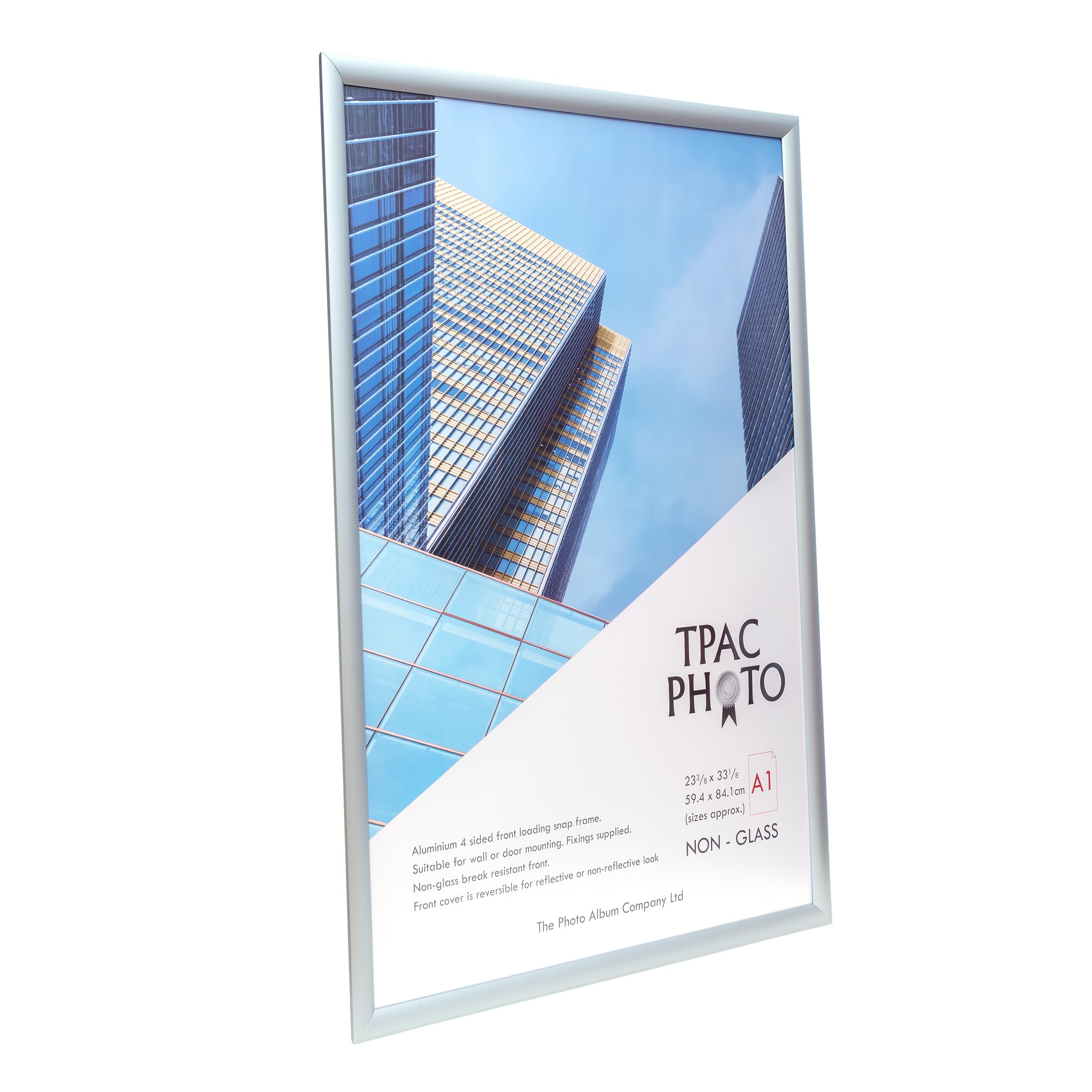 ThePhotoAlbumCo SNAP A1 (59 x 84 cm) Argento Snap Frame – Confezione da 1 – Acrilico (non vetro) anteriore TPAC-SNAPA1S-1PK