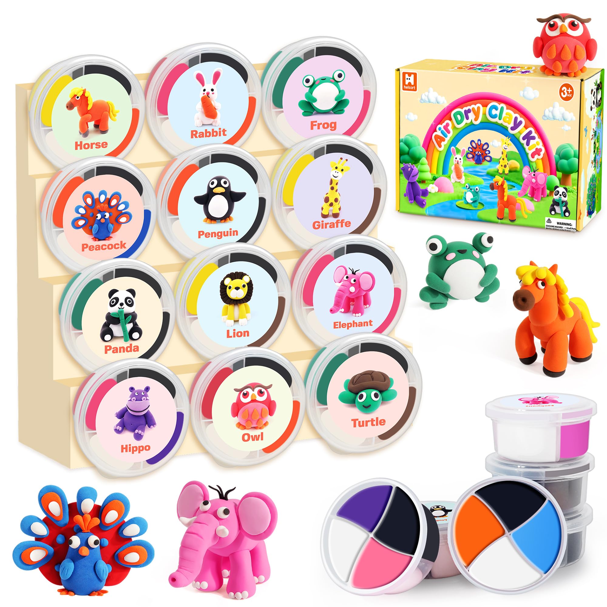 Helsort Air Dry Clay for Kids: 12 Modeling Clay Kit with Tutorial Cards & Video, 8 Sculpting Tools, Ultra Light & Soft