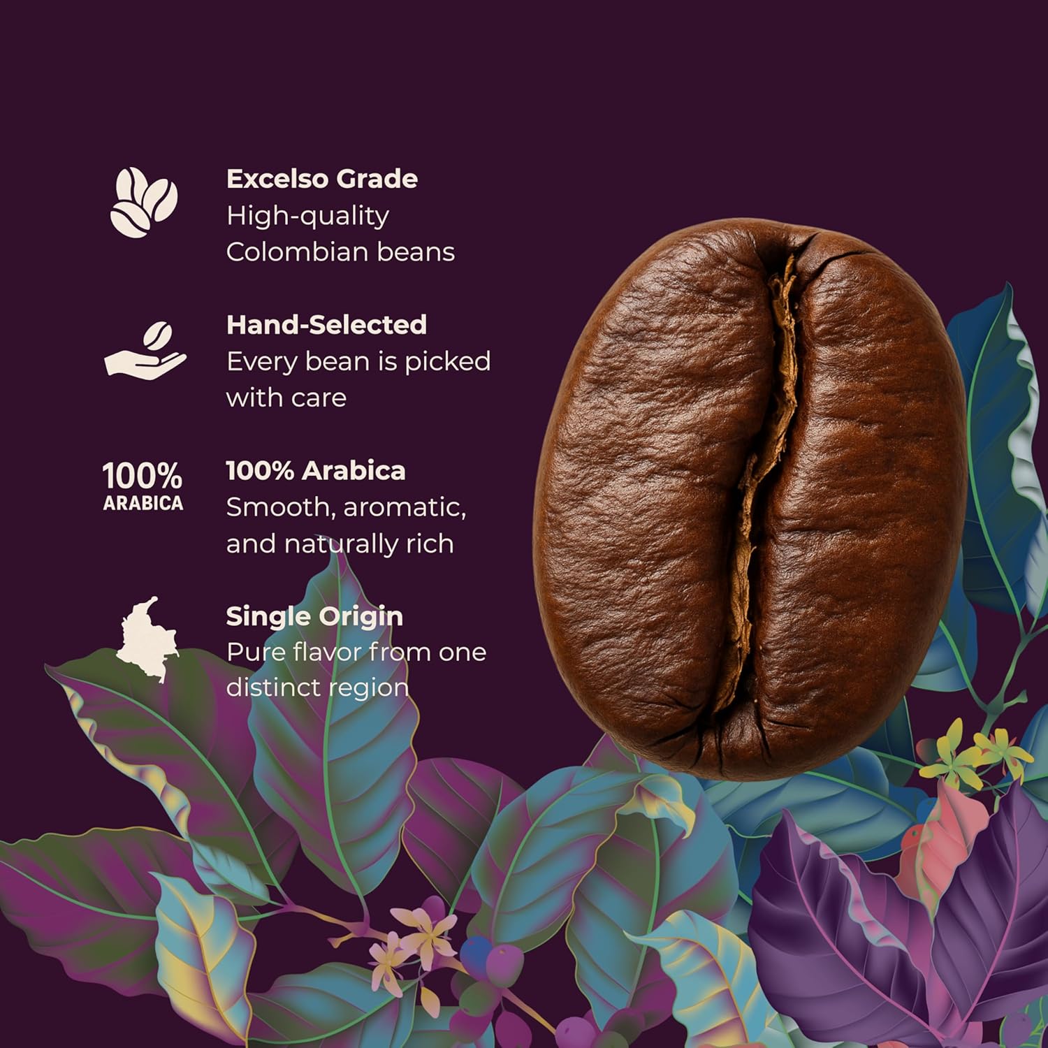 Hoasties Coffee Green Crown - USDA Organic Medium Roast Whole Bean Coffee, 100% Colombian Arabica, Pesticide & Chemical-Free, 16 oz