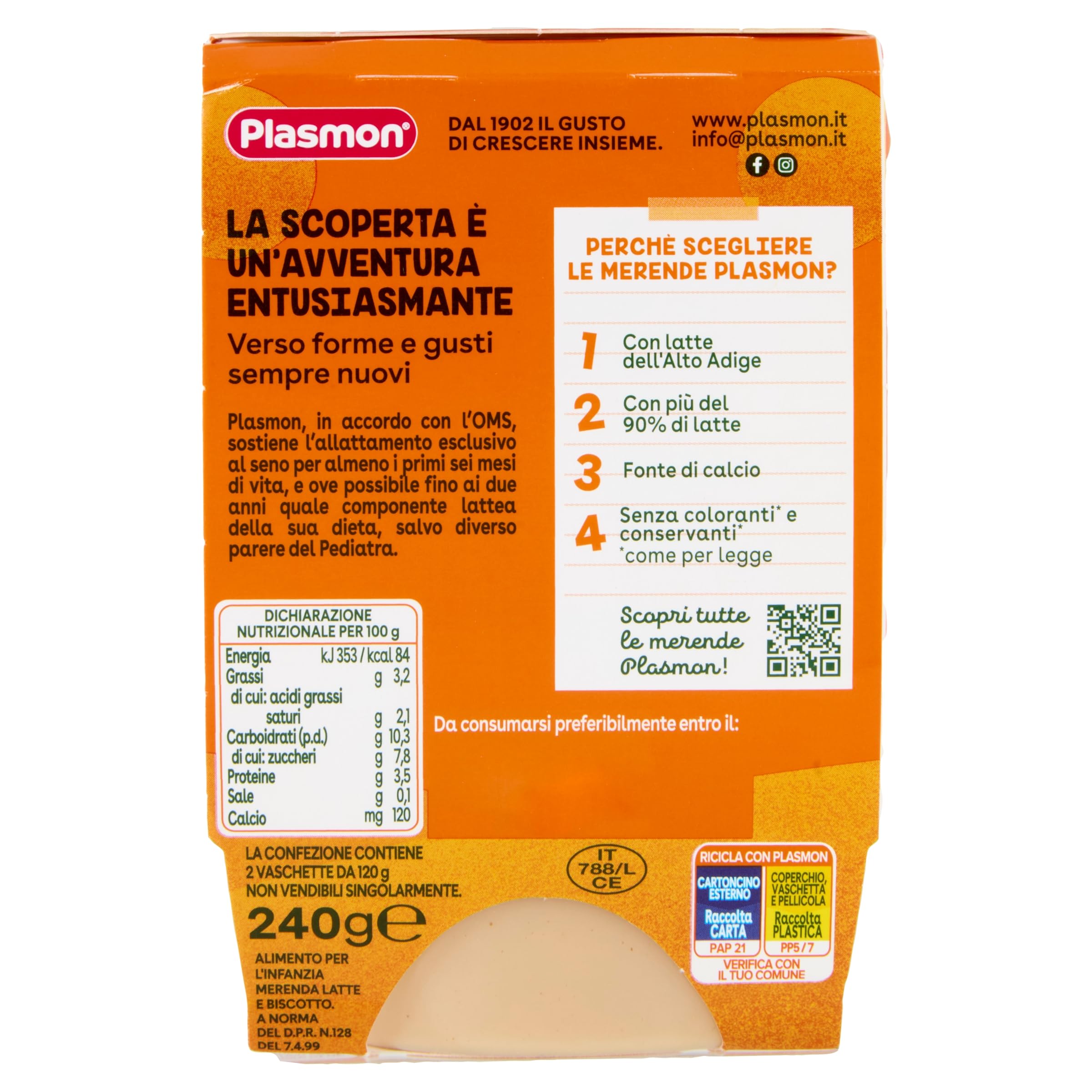 Plasmon Merenda Latte e Biscotto 2x120g (12 Confezioni)