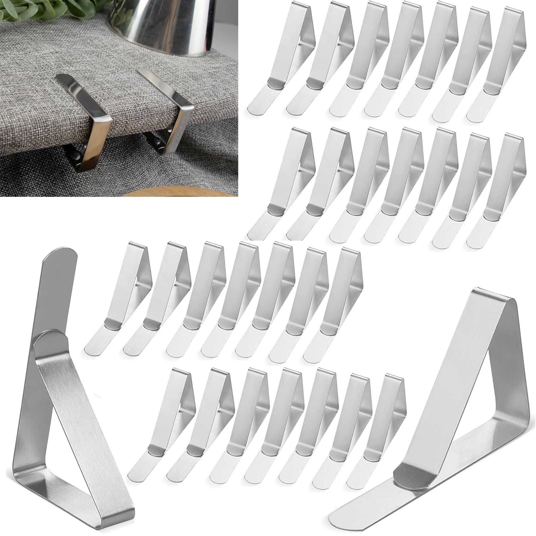 Fermatovaglia, 30 pezzi, in acciaio inox, 4 x 5 cm, per tovaglia, ideale per ristoranti, picnic, tende da festa, matrimoni, lauree
