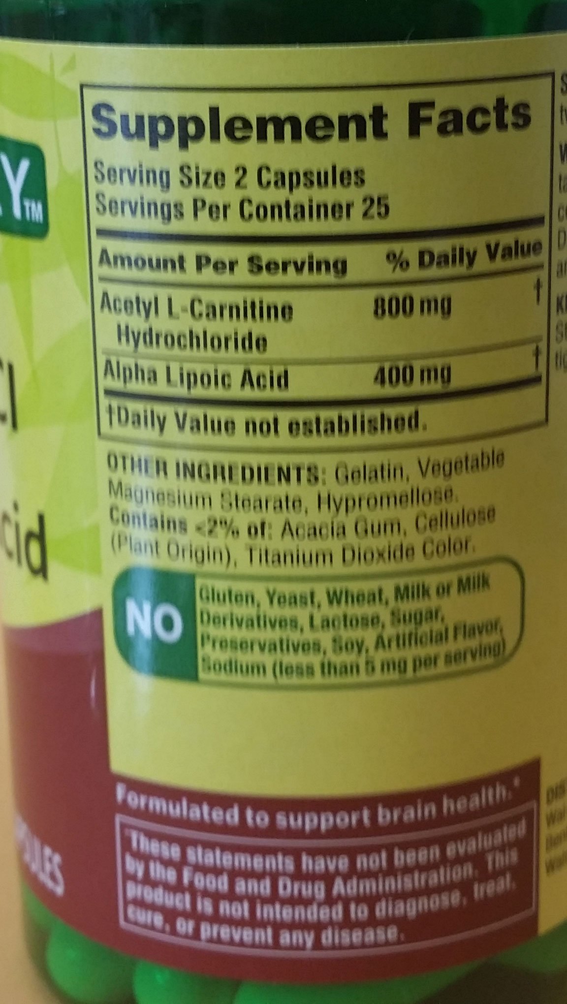 spring valley acetyl l carnitine alpha lipoic acid Spring Valley Acetyl L-Carnitine HCI 400 mg + Alpha Jamaica main image 0