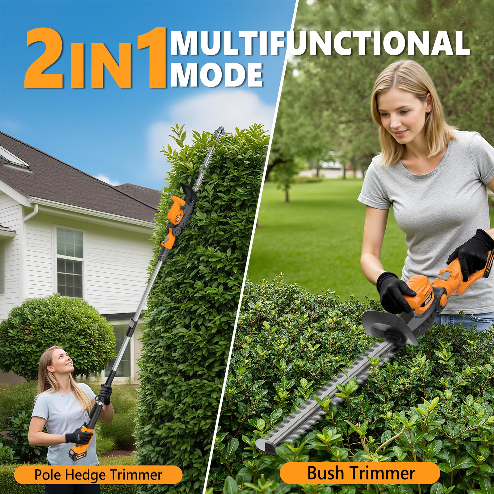 Alloyman 20 V 7,4 W Hours 2 en 1 - Cortasetos telescópico con batería, cortasetos para arbustos y setos