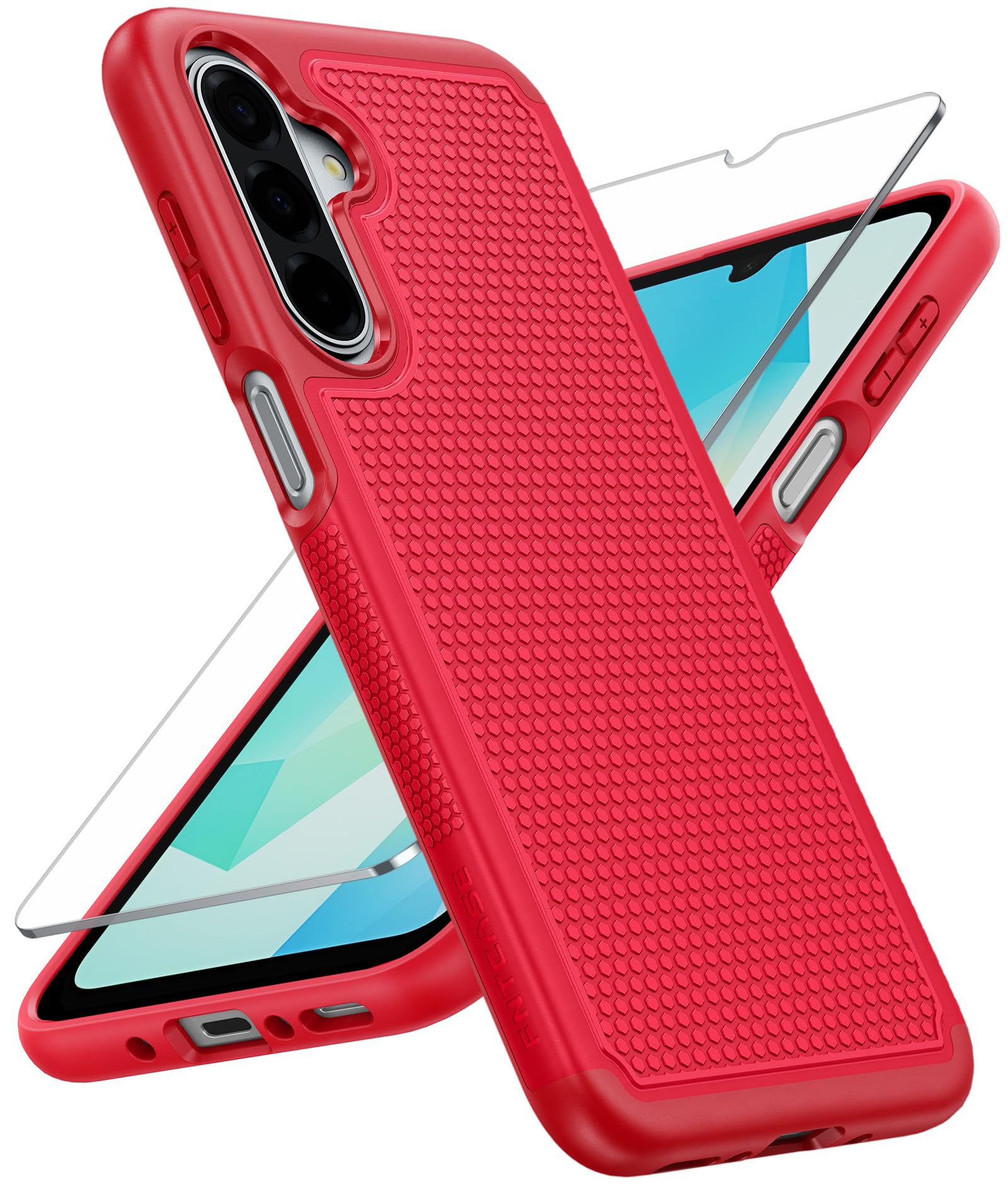 FNTCASE for Galaxy A17/A16 5G Phone Case: Dual Layer Samsung A17 5G Cover | Non Slip Matte Textured Protective Cases With Screen Protector, Military Grade Shockproof Drop Protection, Daily Use, Red