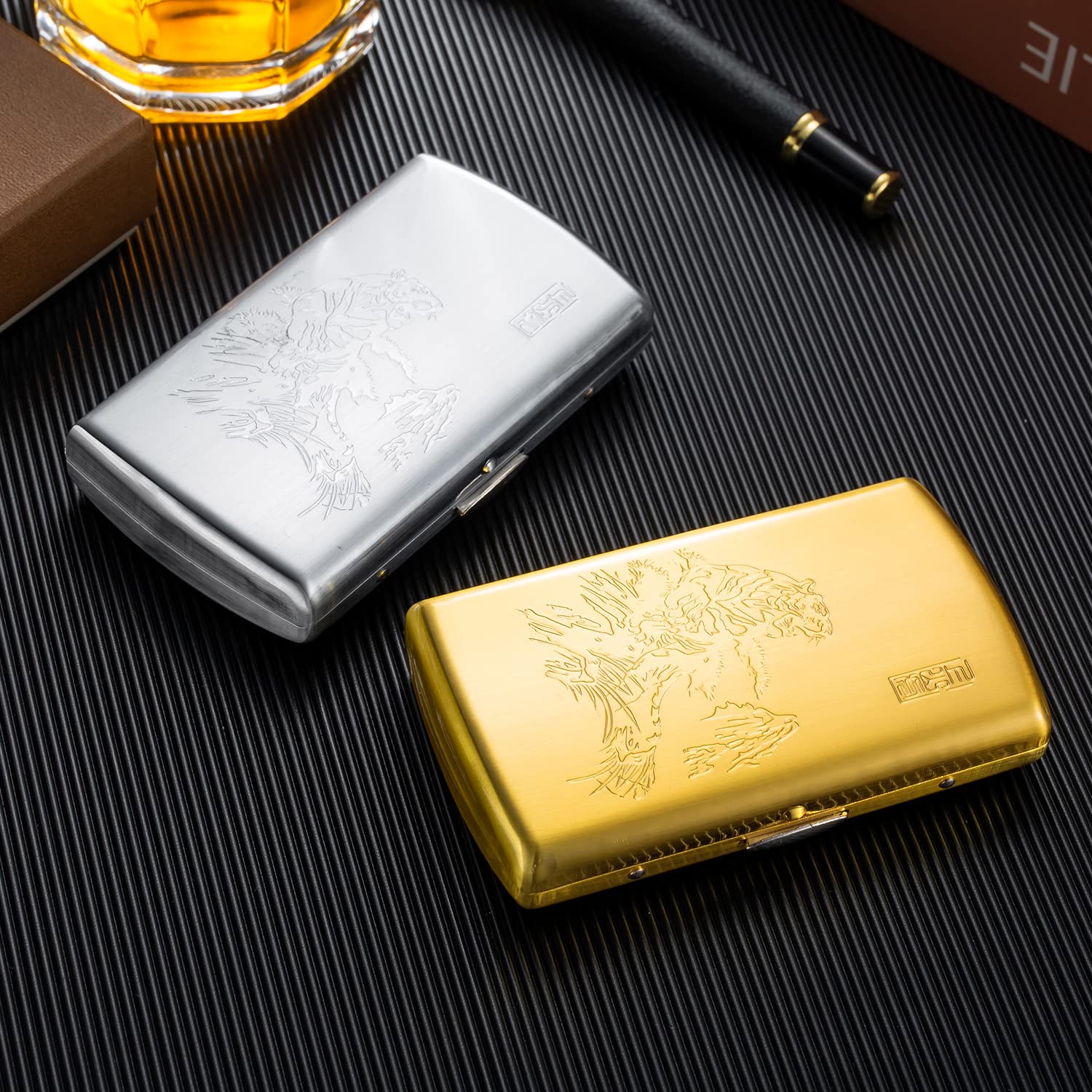 Retro Zigarettenetui gold metall klein, Zigarettenbox für Damen mann frau Vintage antik Zigarettenetui gold,Zigarettencase Zigarettenhülle für 12 Normal Zigaretten Mit Geschenk-Box（SSH jin）